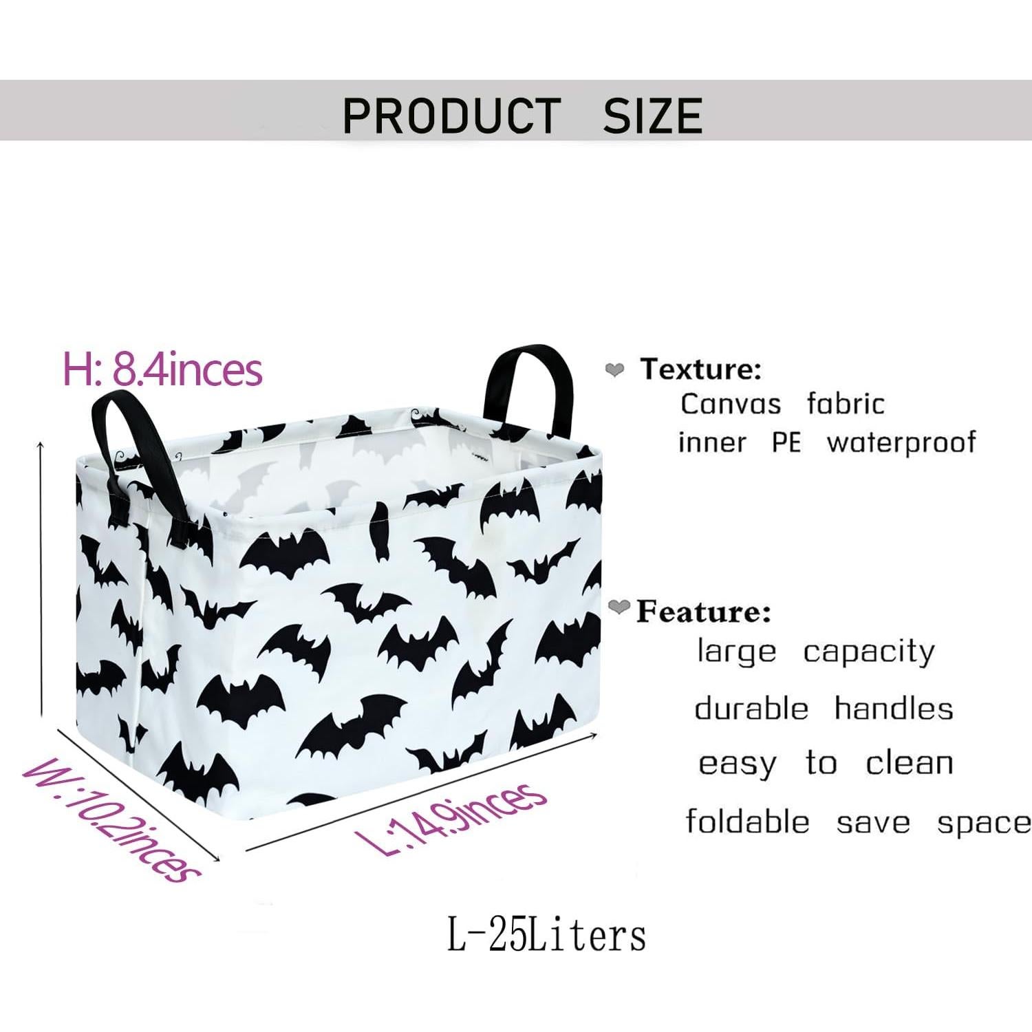 Cesta de Almacenamiento KUNRO Halloween Murciélago Plegable 37.8x25.9cm