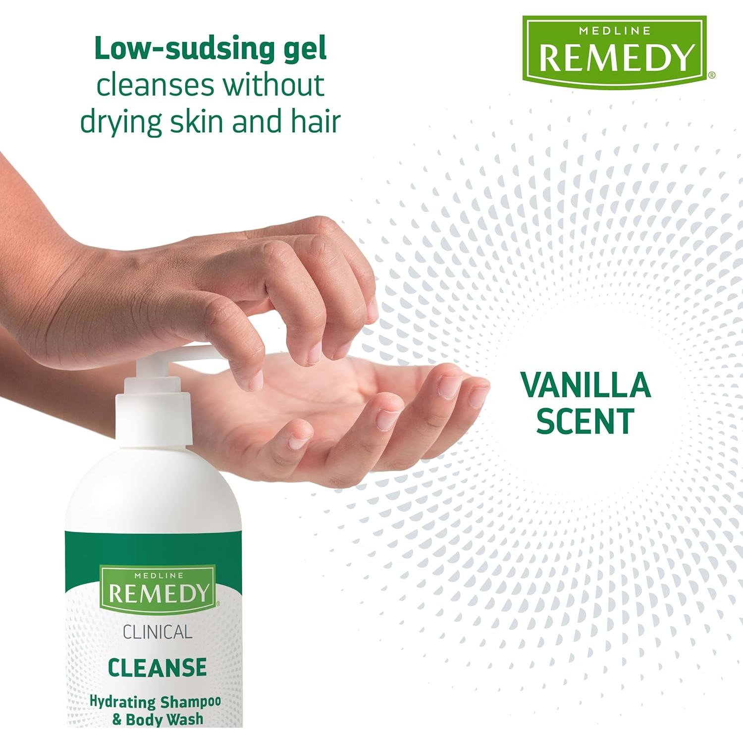 Champú y Gel de Baño Medline Remedy 473 ml, Sin Enjuague, Vainilla