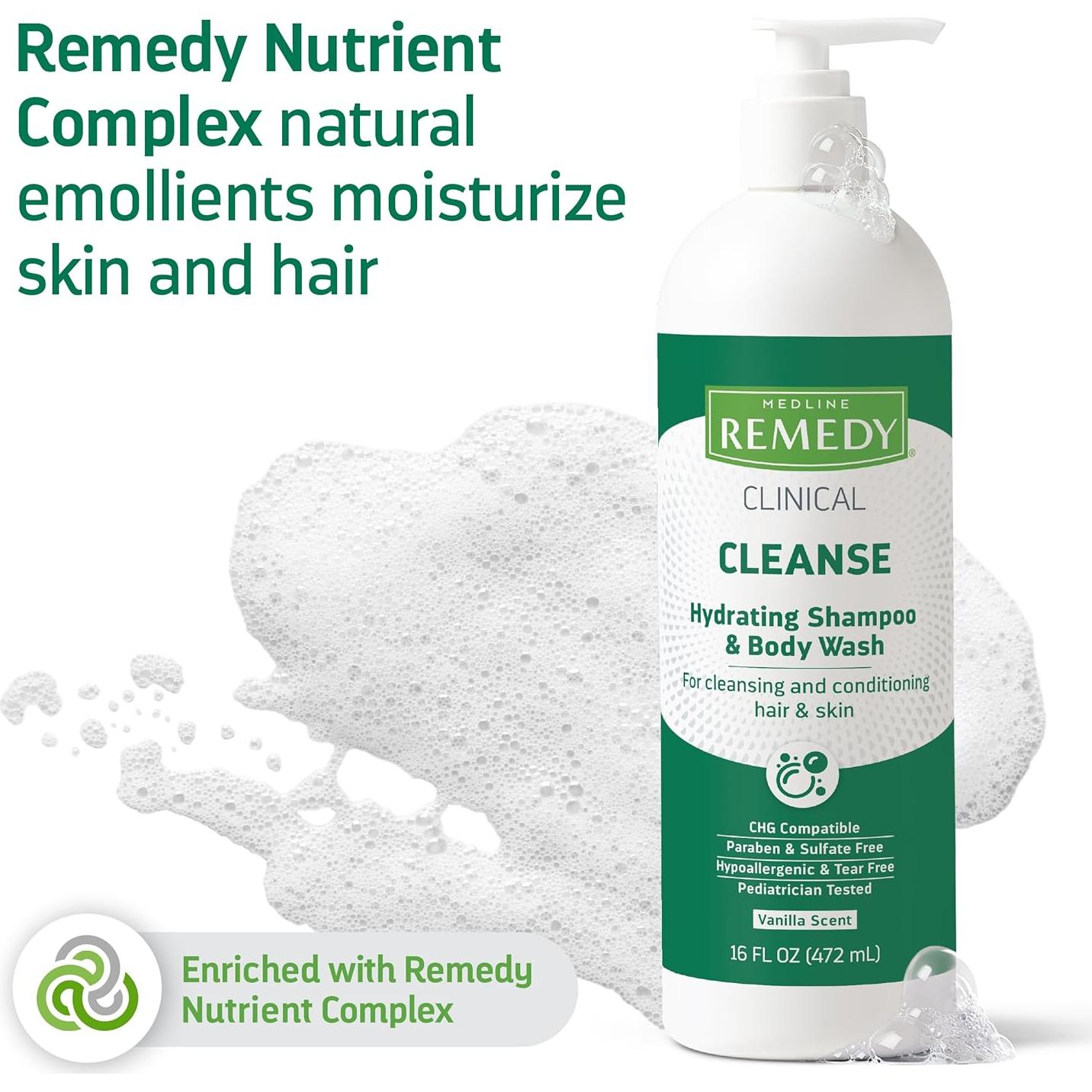 Champú y Gel de Baño Medline Remedy 473 ml, Sin Enjuague, Vainilla