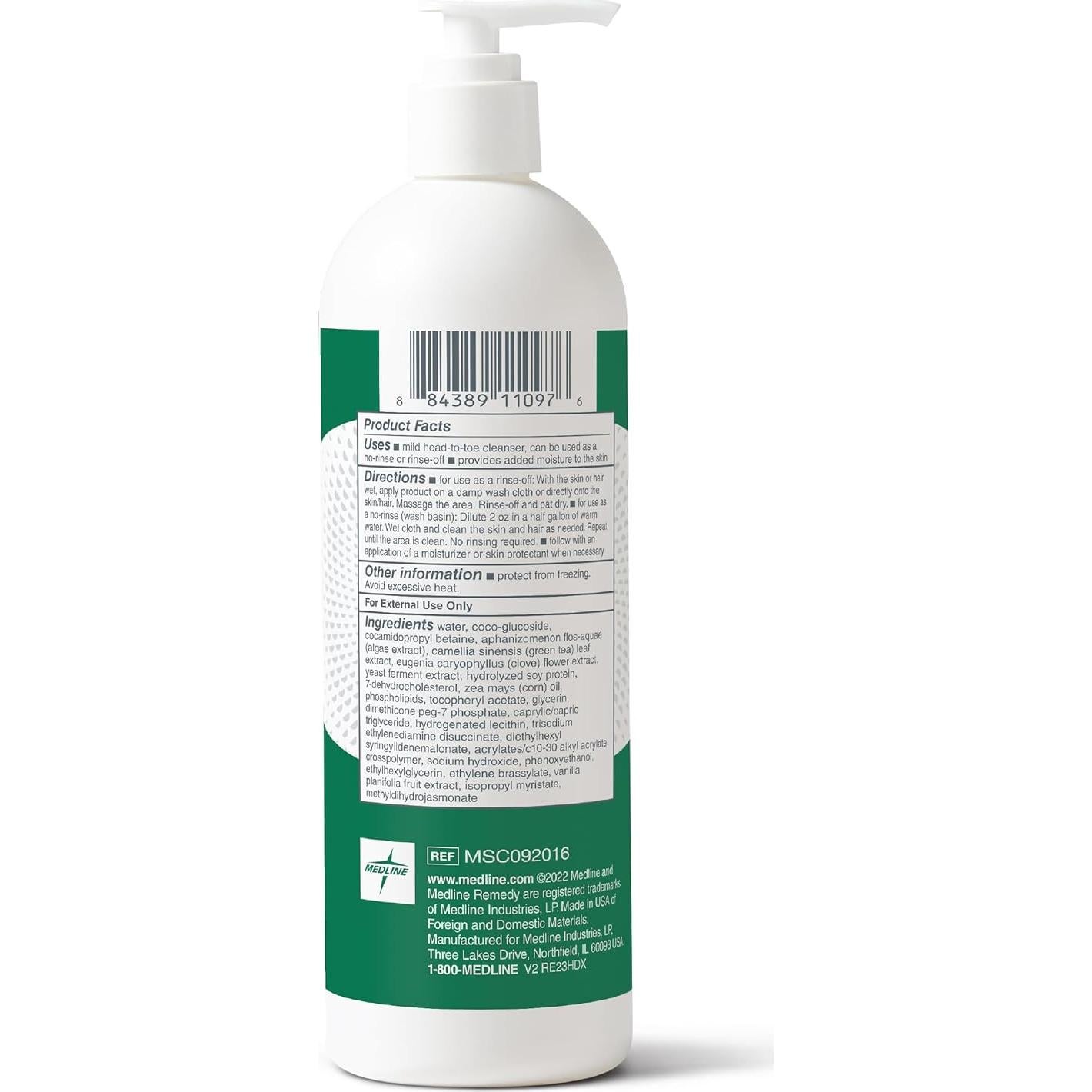 Champú y Gel de Baño Medline Remedy 473 ml, Sin Enjuague, Vainilla