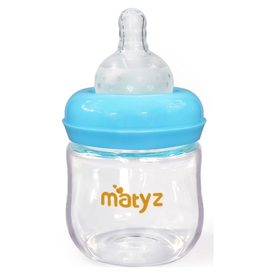 Botella de Vidrio Matyz 120ml Cuello Ancho Azul para Bebés