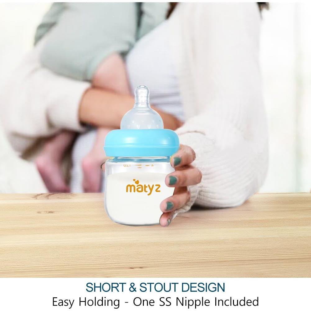 Botella de Vidrio Matyz 120ml Cuello Ancho Azul para Bebés