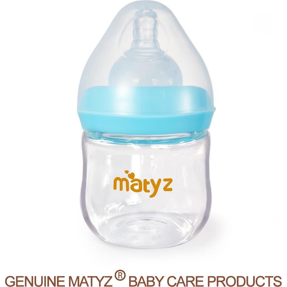 Botella de Vidrio Matyz 120ml Cuello Ancho Azul para Bebés