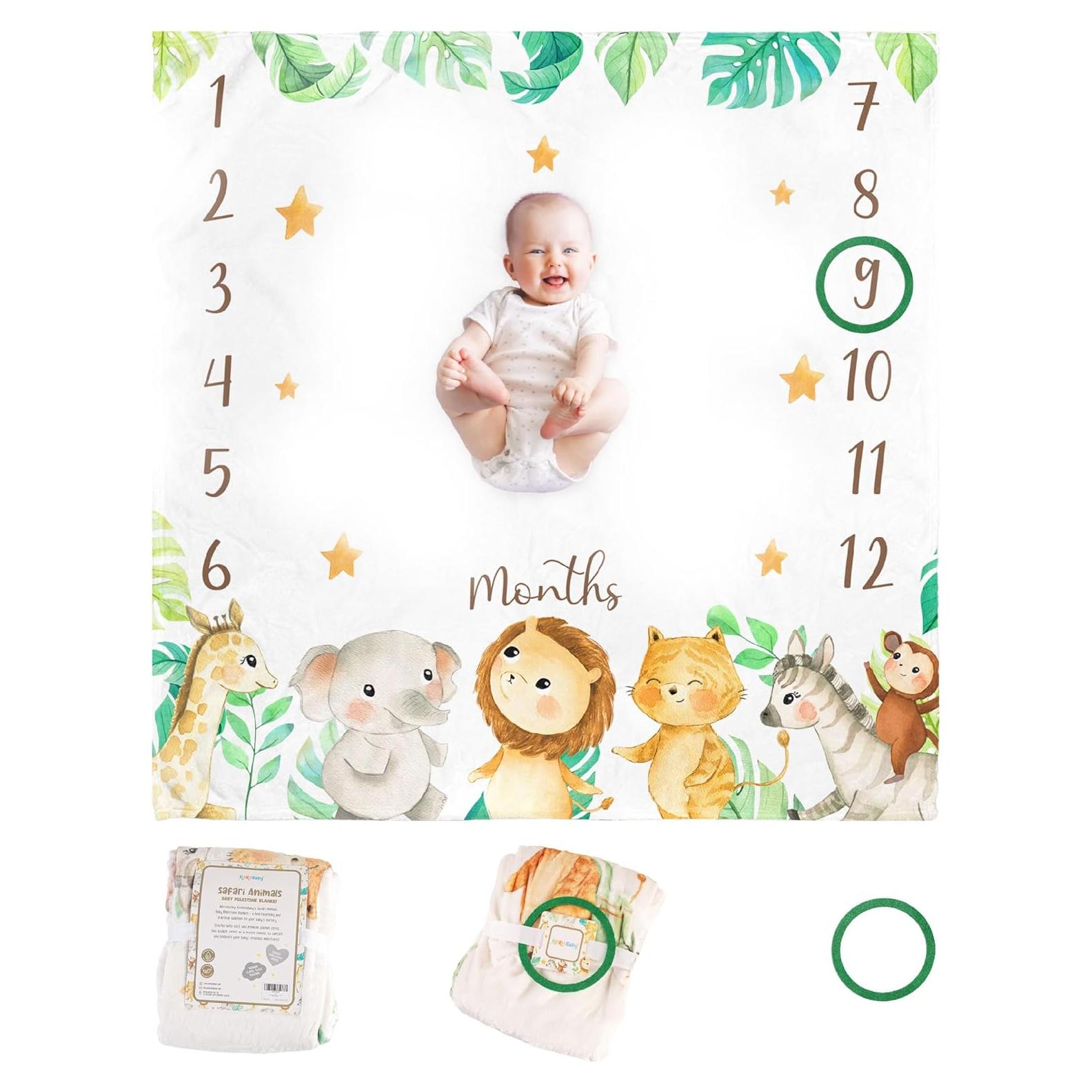 Manta de Hitos Mensuales KooKooBaby 119cm Forro Polar Animales