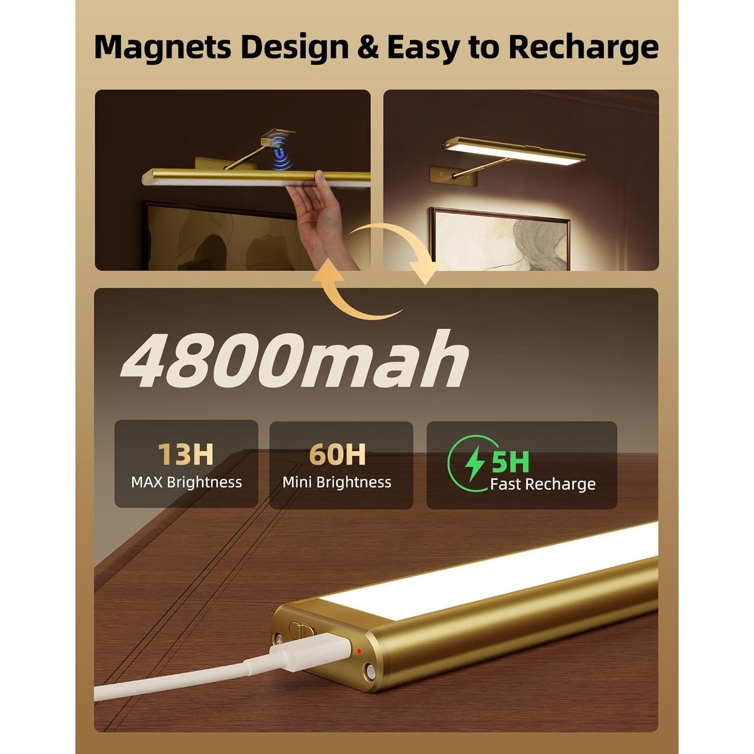 Luz de Imagen LED EZVALO 33cm Inalámbrica Recargable Dorado