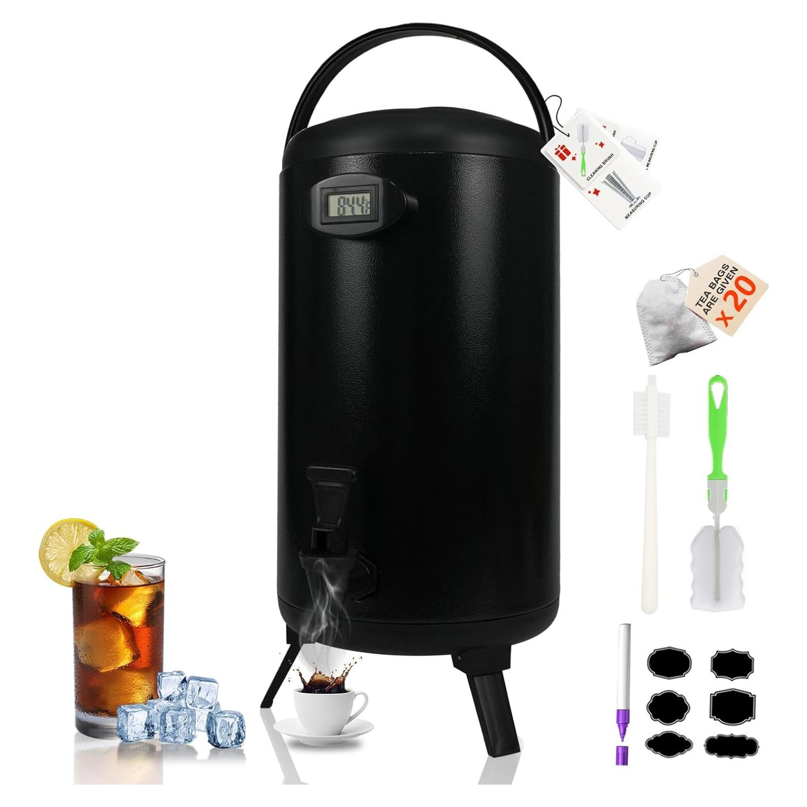 Dispensador de Bebidas Aislado JIVGDN 8 Litros Acero Inoxidable Negro