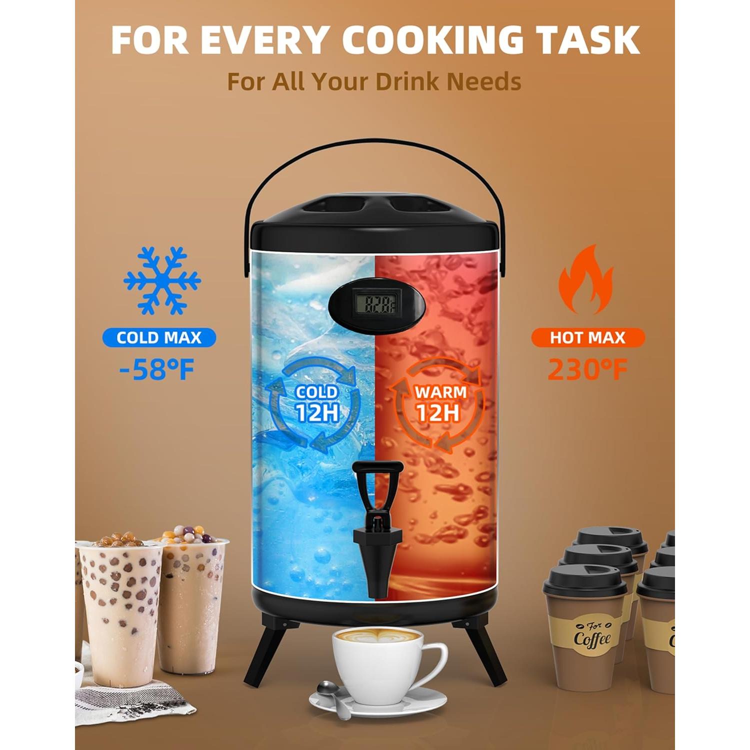 Dispensador de Bebidas Aislado JIVGDN 8 Litros Acero Inoxidable Negro