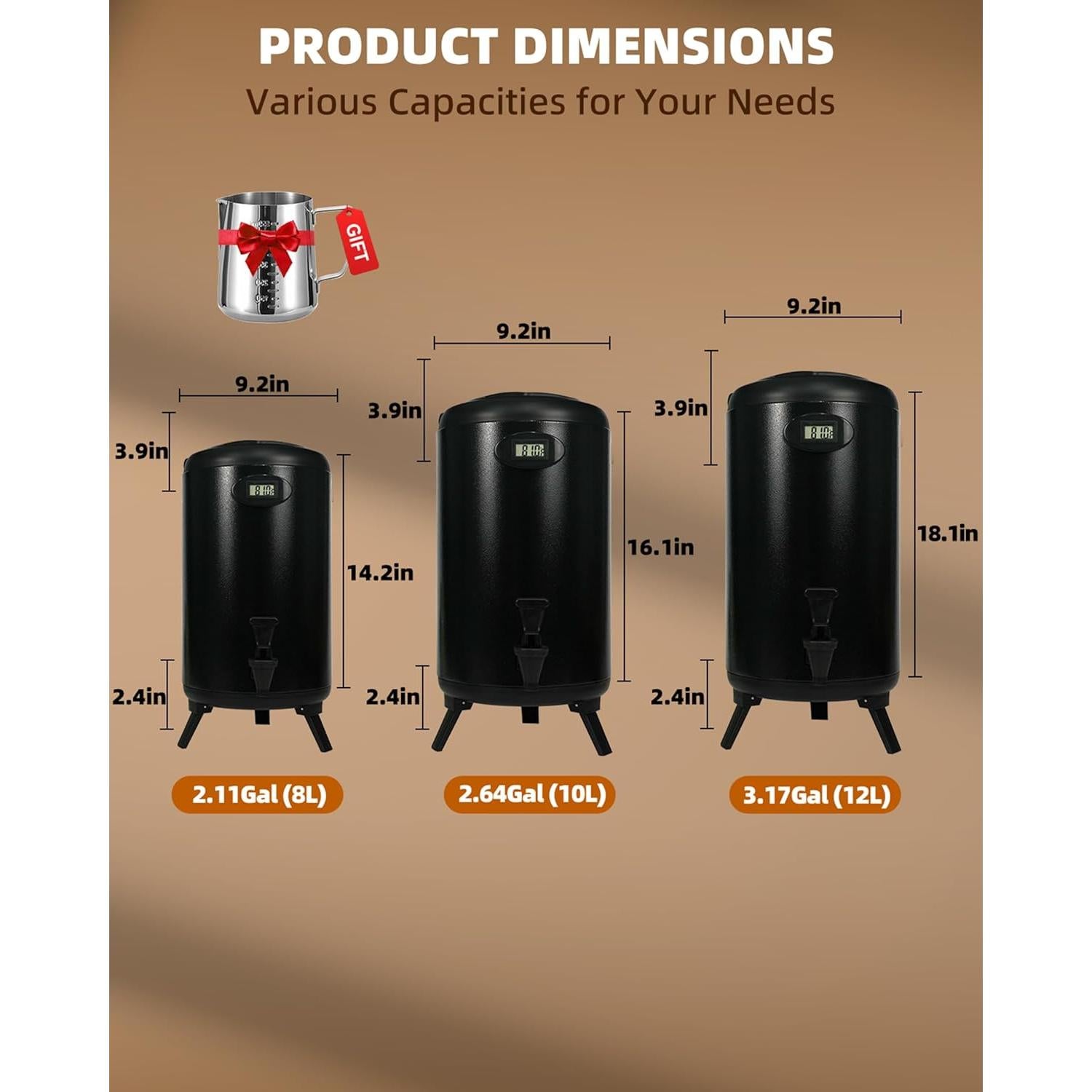 Dispensador de Bebidas Aislado JIVGDN 8 Litros Acero Inoxidable Negro