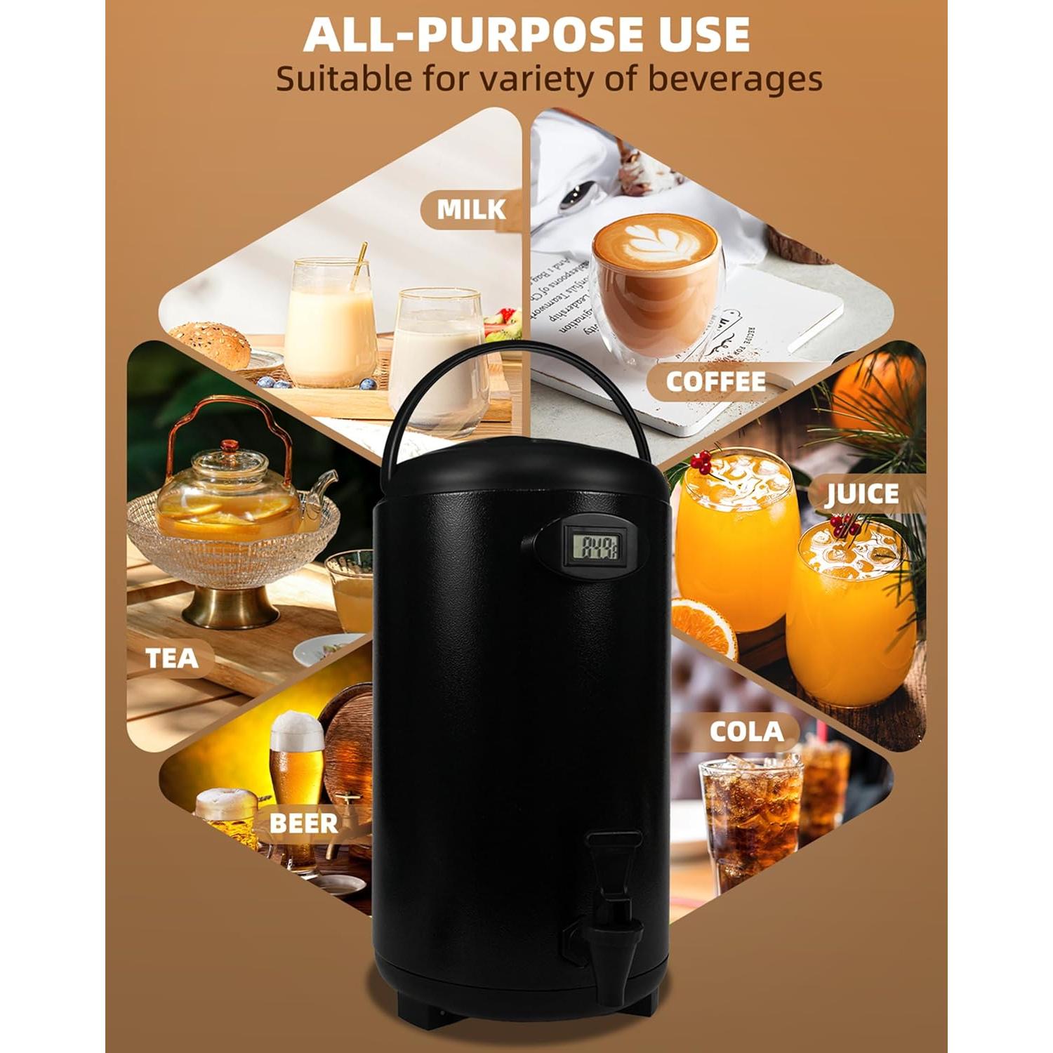 Dispensador de Bebidas Aislado JIVGDN 8 Litros Acero Inoxidable Negro