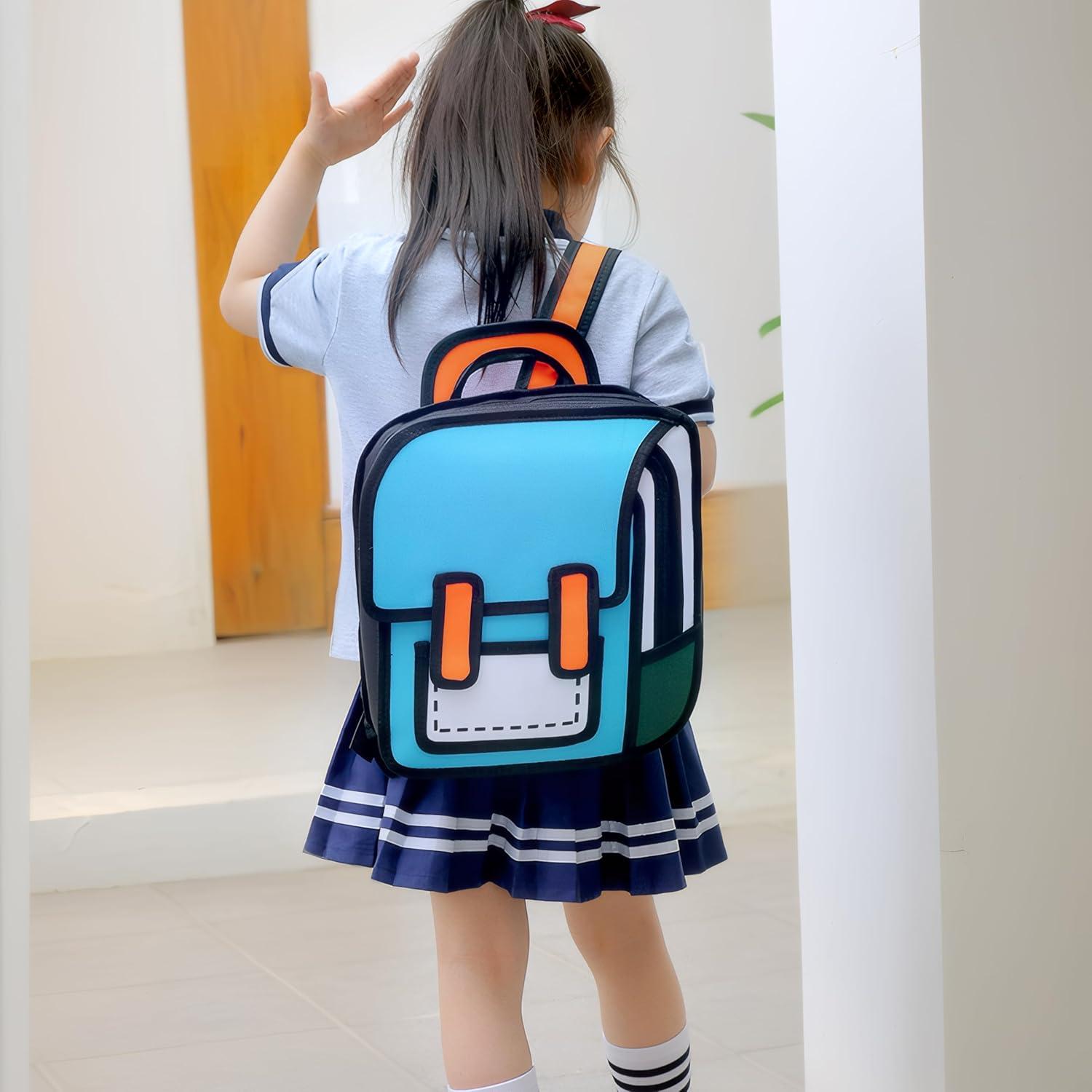 Mochila Kawaii Grande Azul para Niños 2D Cartoon 39.4x35.8 cm