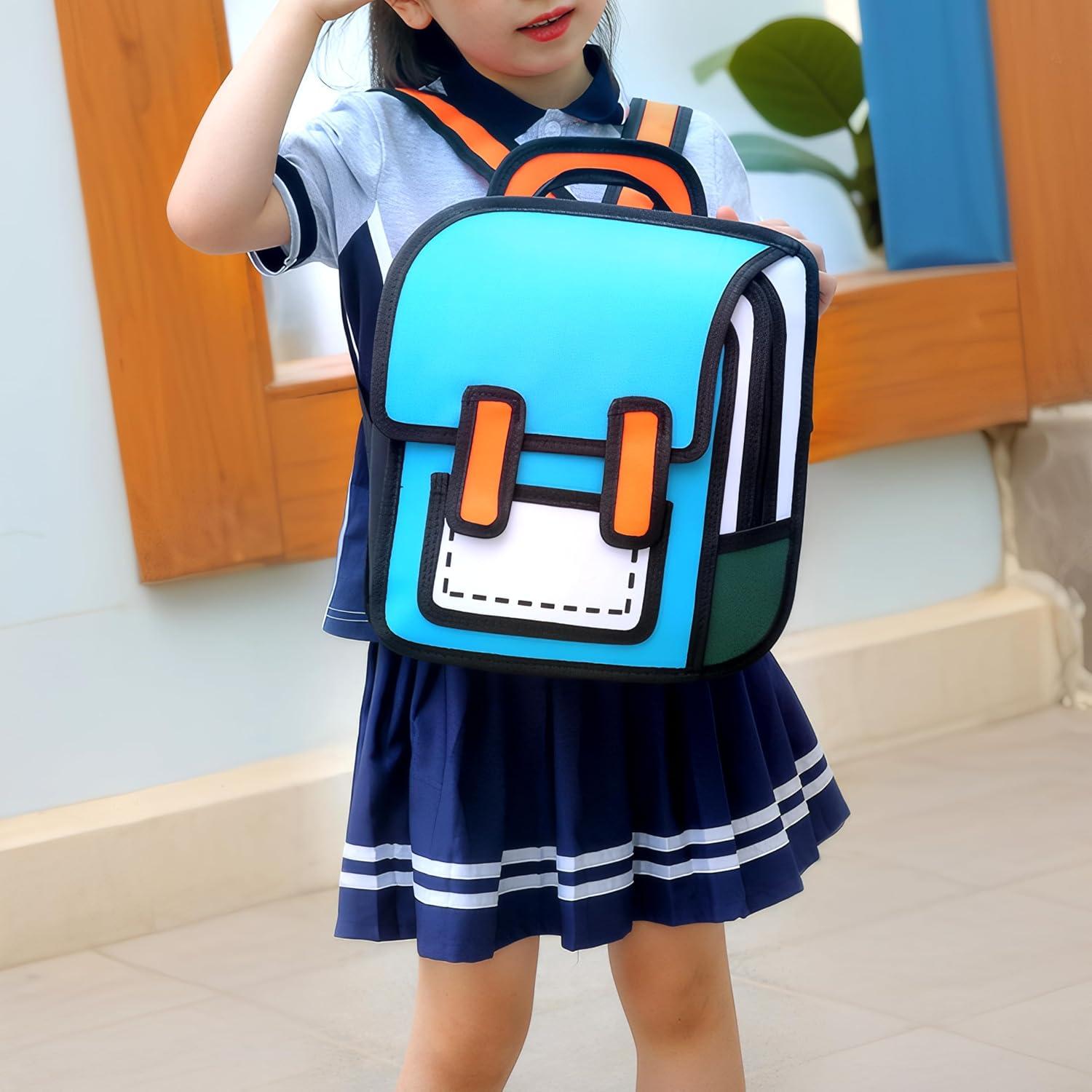 Mochila Kawaii Grande Azul para Niños 2D Cartoon 39.4x35.8 cm