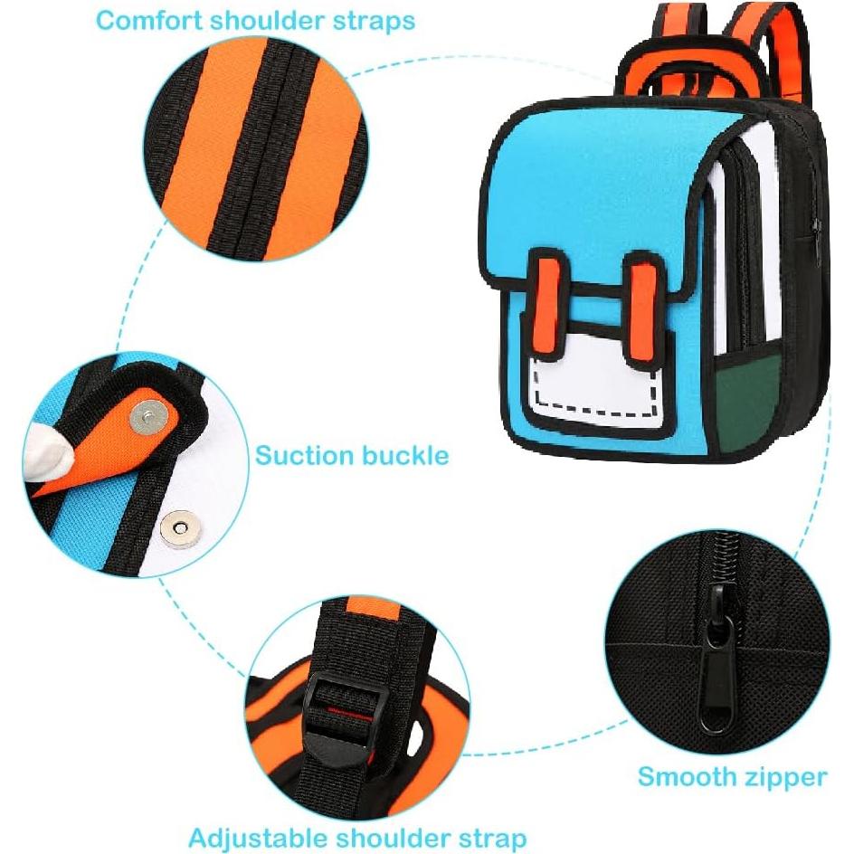 Mochila Kawaii Grande Azul para Niños 2D Cartoon 39.4x35.8 cm