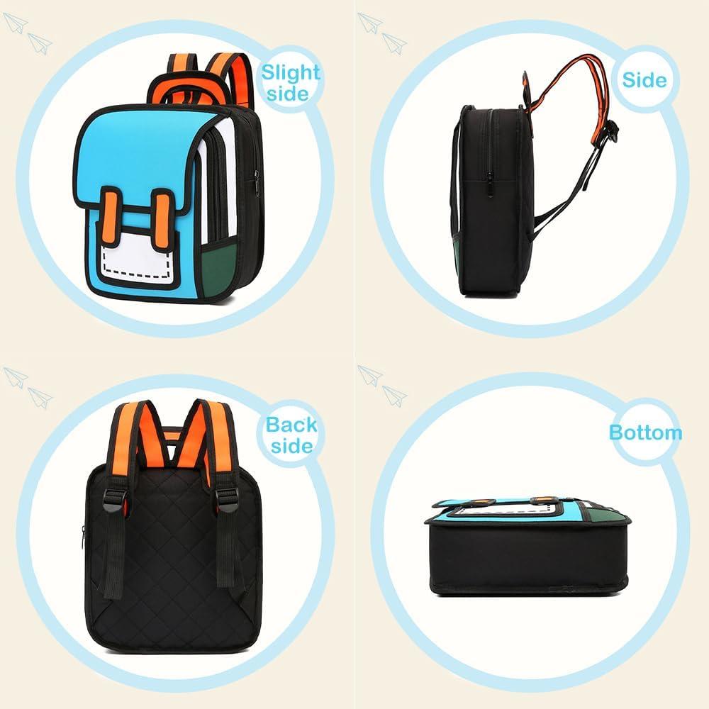 Mochila Kawaii Grande Azul para Niños 2D Cartoon 39.4x35.8 cm