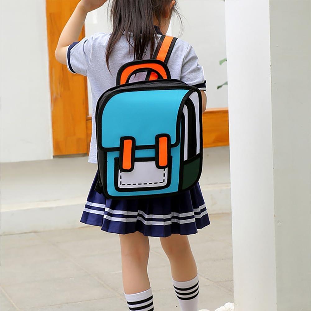 Mochila Kawaii Grande Azul para Niños 2D Cartoon 39.4x35.8 cm