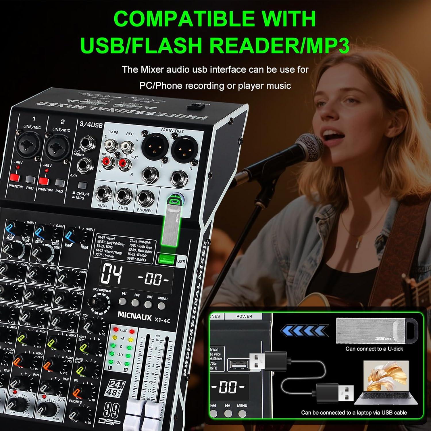 Mezclador de Audio Profesional MICNAUX X1-4Channel 4 Canales