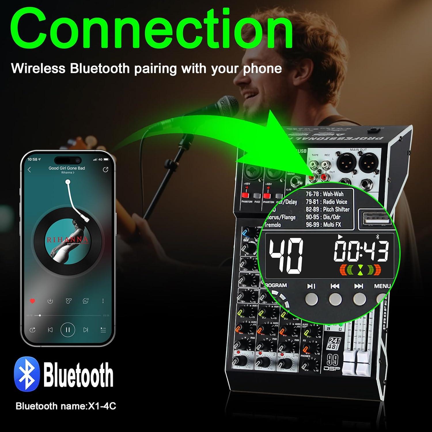 Mezclador de Audio Profesional MICNAUX X1-4Channel 4 Canales