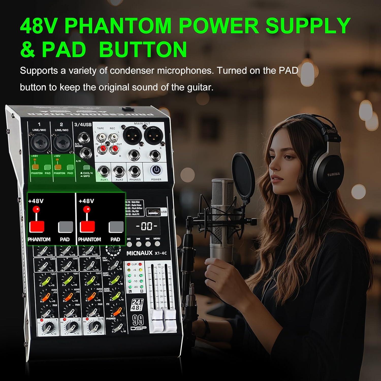 Mezclador de Audio Profesional MICNAUX X1-4Channel 4 Canales