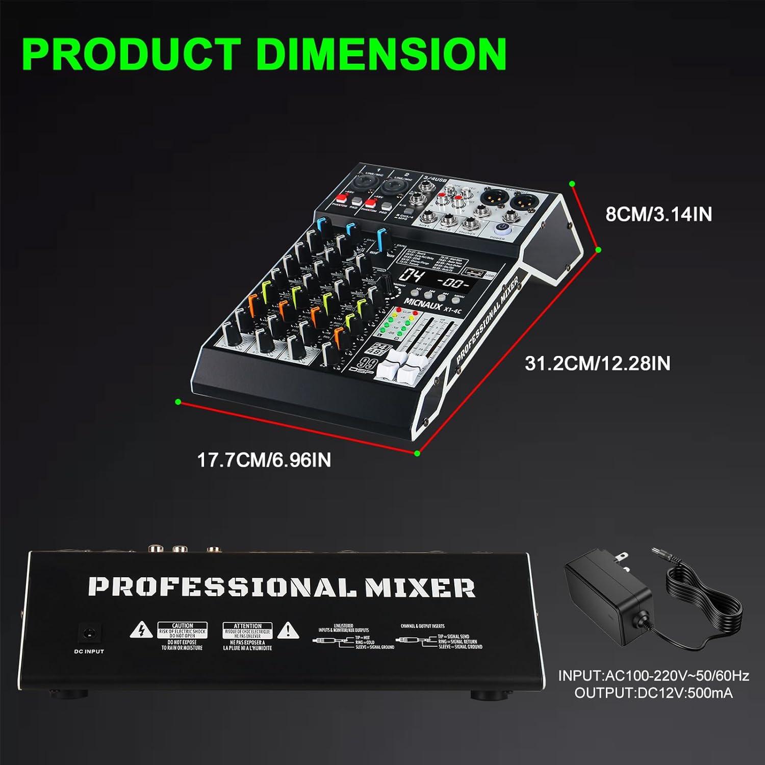 Mezclador de Audio Profesional MICNAUX X1-4Channel 4 Canales