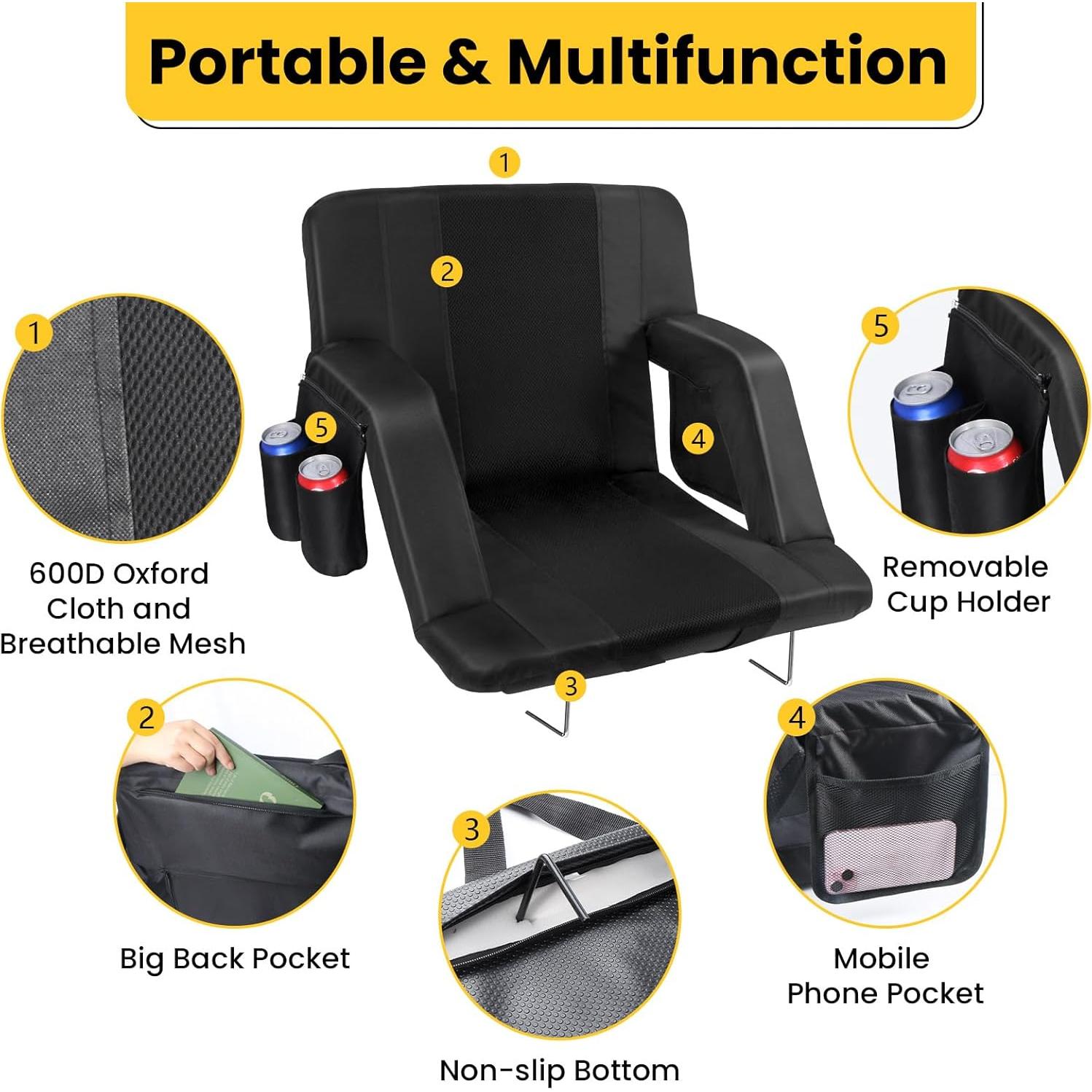 Silla de Estadio JTSIOV 25" (63.5 cm) con Respaldo y Cojín