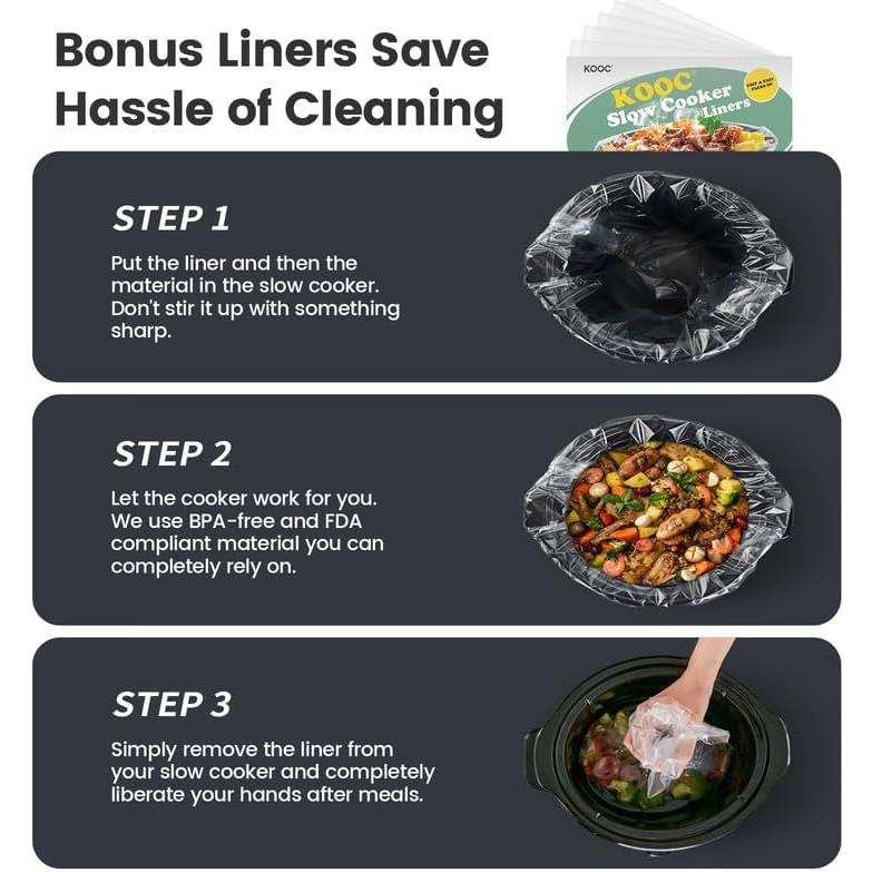 Olla de Cocción Lenta KOOC 4qt Cerámica Apta Lavavajillas Gris