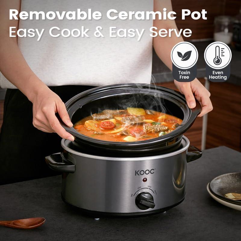 Olla de Cocción Lenta KOOC 4qt Cerámica Apta Lavavajillas Gris