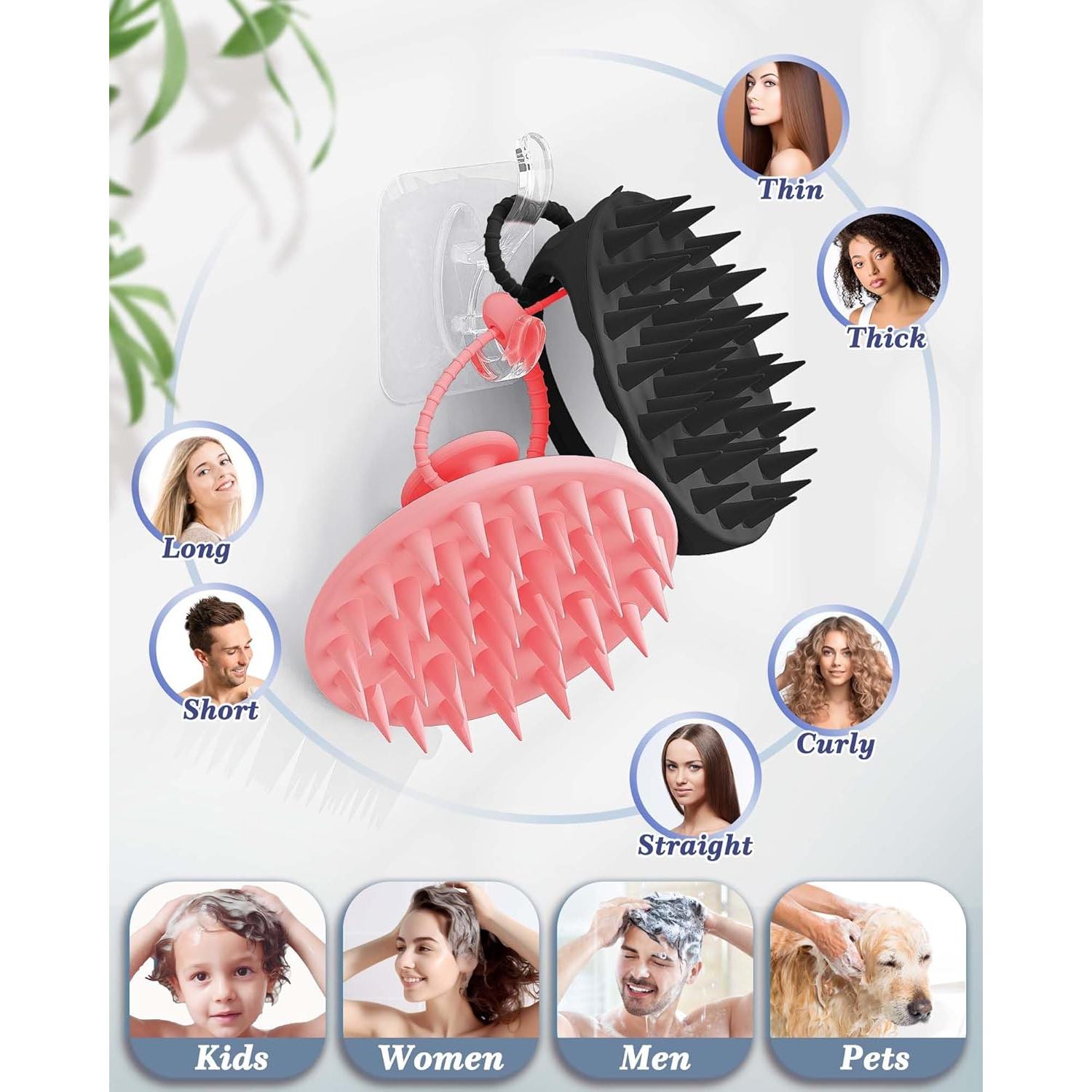 Masajeador de Cuero Cabelludo Manmihealth Silicona Rosa y Negro