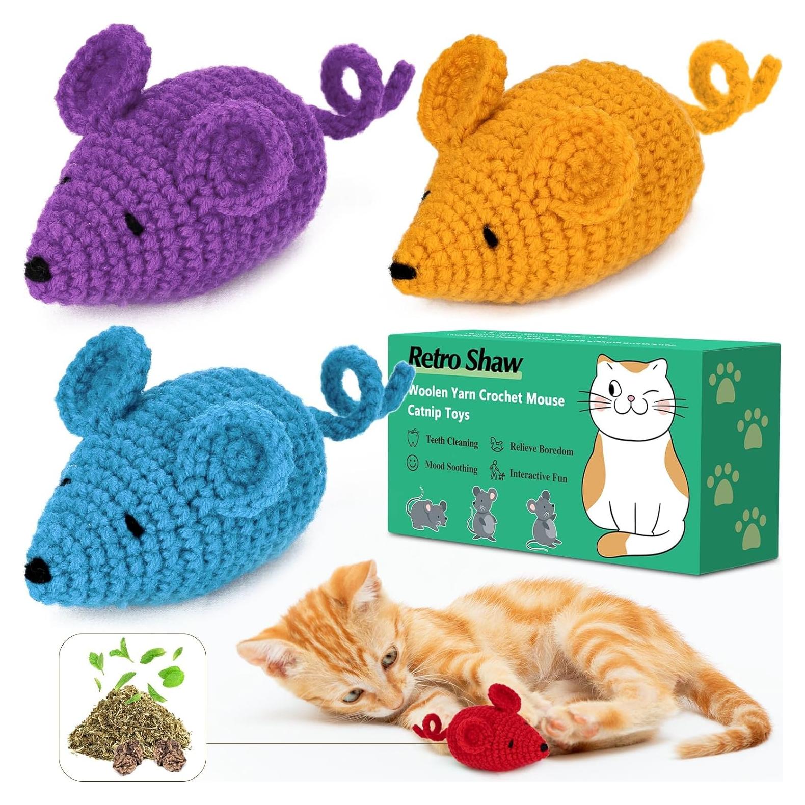 Juguetes de Gato Retro Shaw - 3 Pcs Ratón de Hierba Gatera