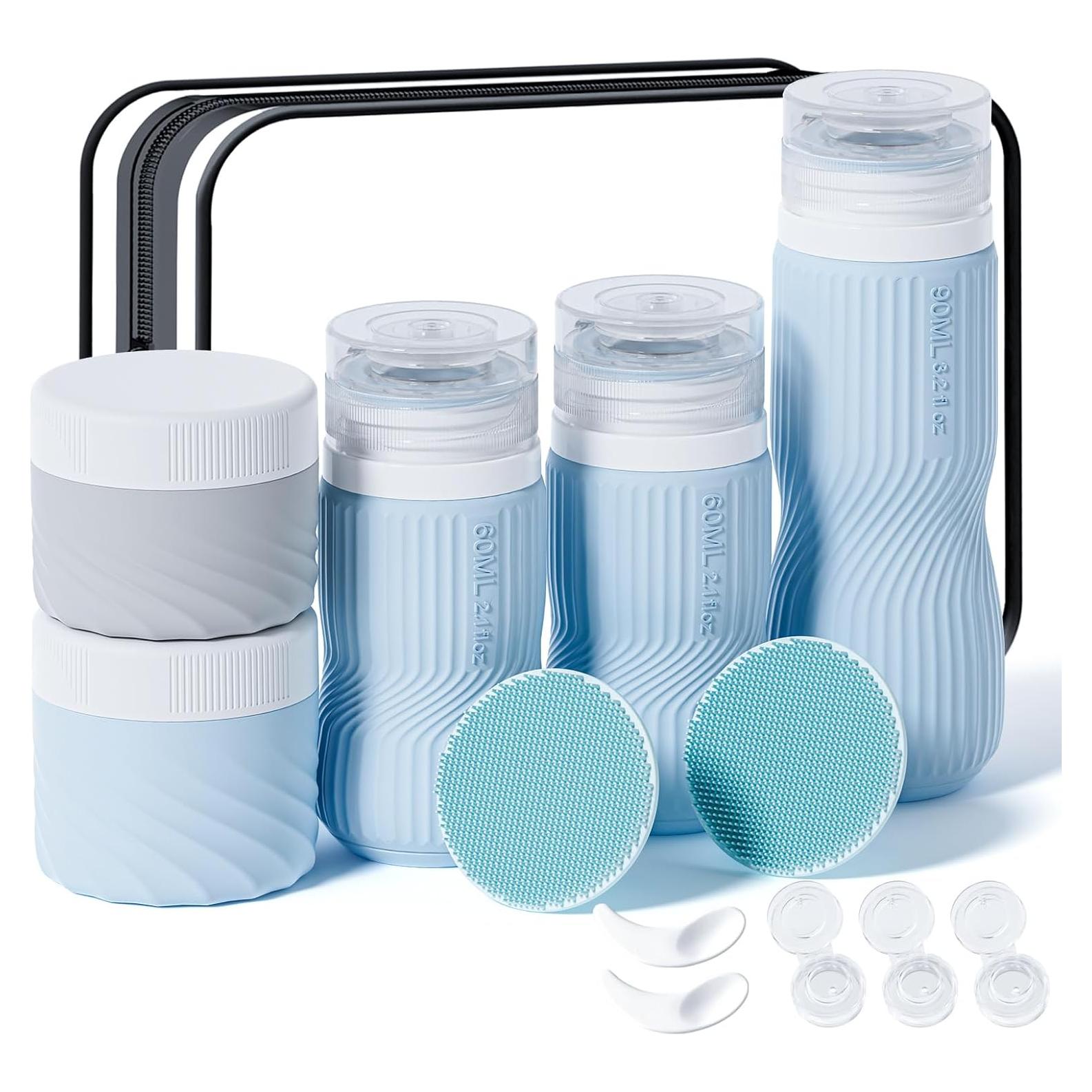 Conjunto de Botellas de Viaje Mabnuby 5 Piezas Silicona 90ml 60ml 40ml