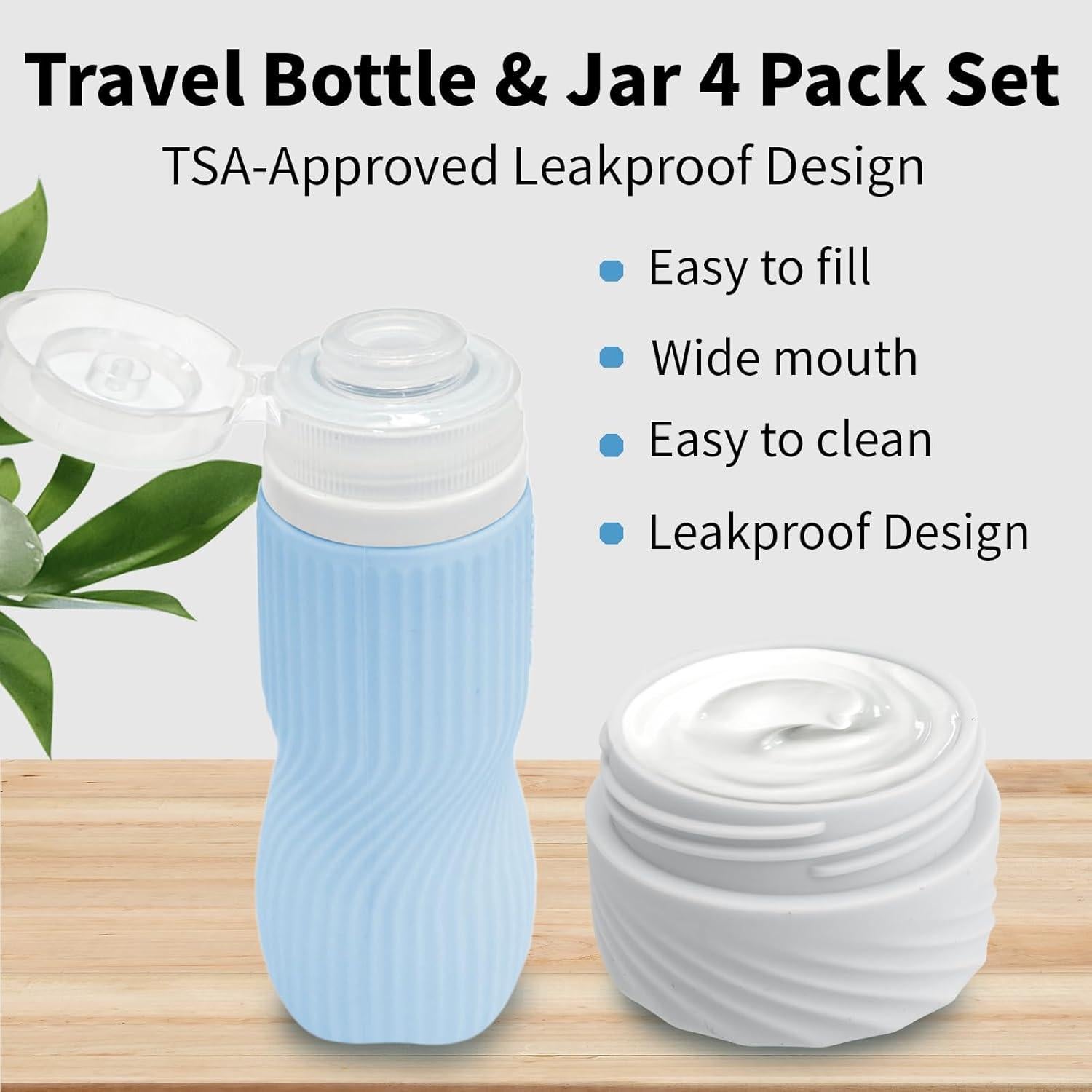 Conjunto de Botellas de Viaje Mabnuby 5 Piezas Silicona 90ml 60ml 40ml