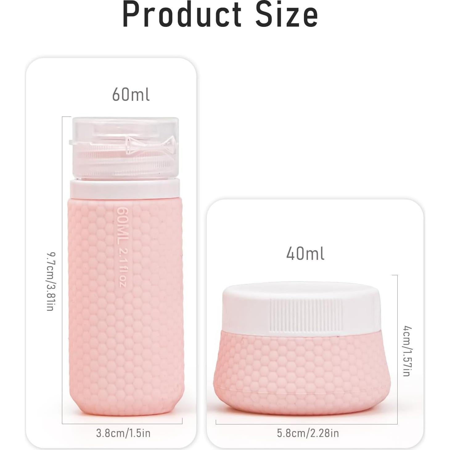 Kit de Botellas de Viaje Mabnuby 60ml y 40ml Rosa Silicona