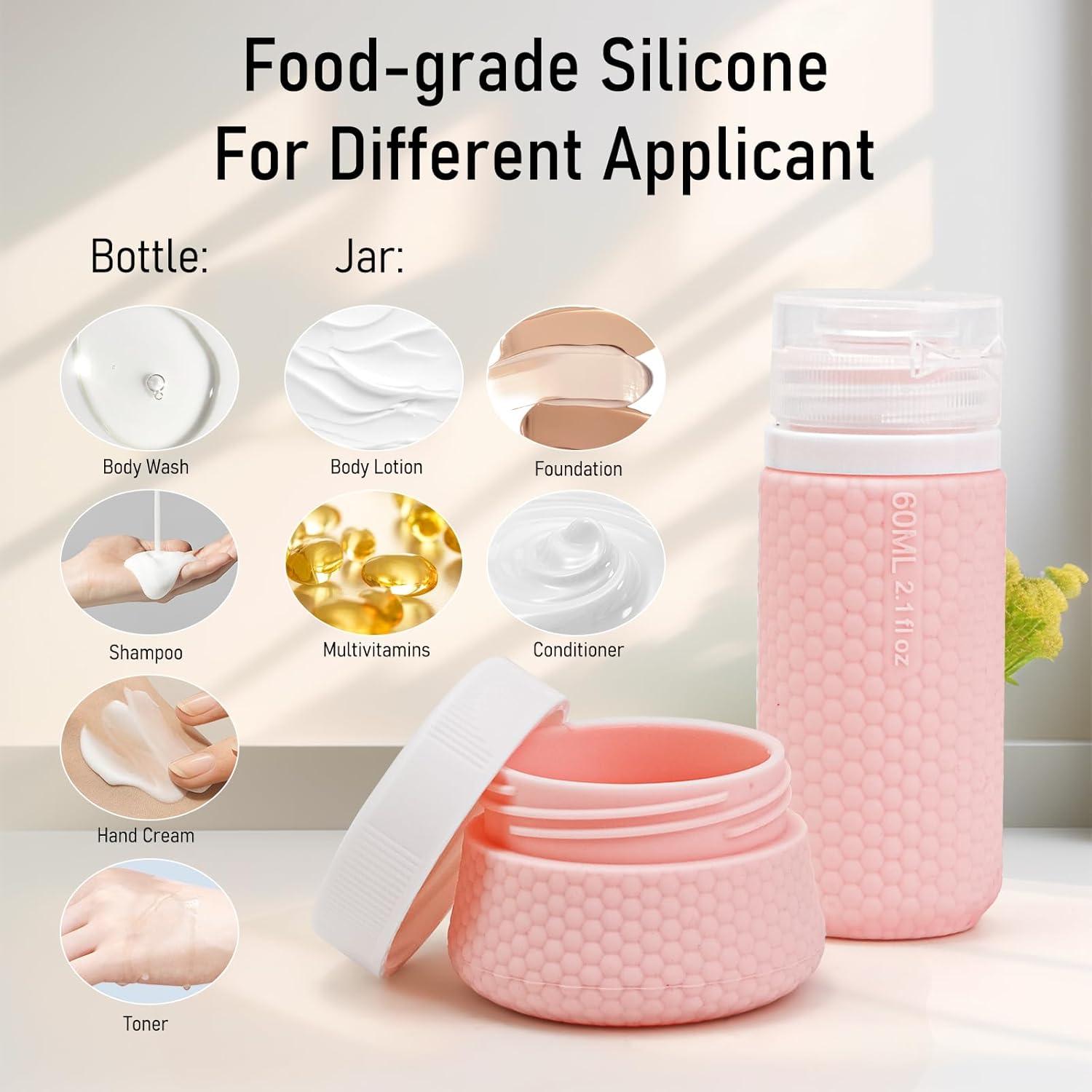 Kit de Botellas de Viaje Mabnuby 60ml y 40ml Rosa Silicona