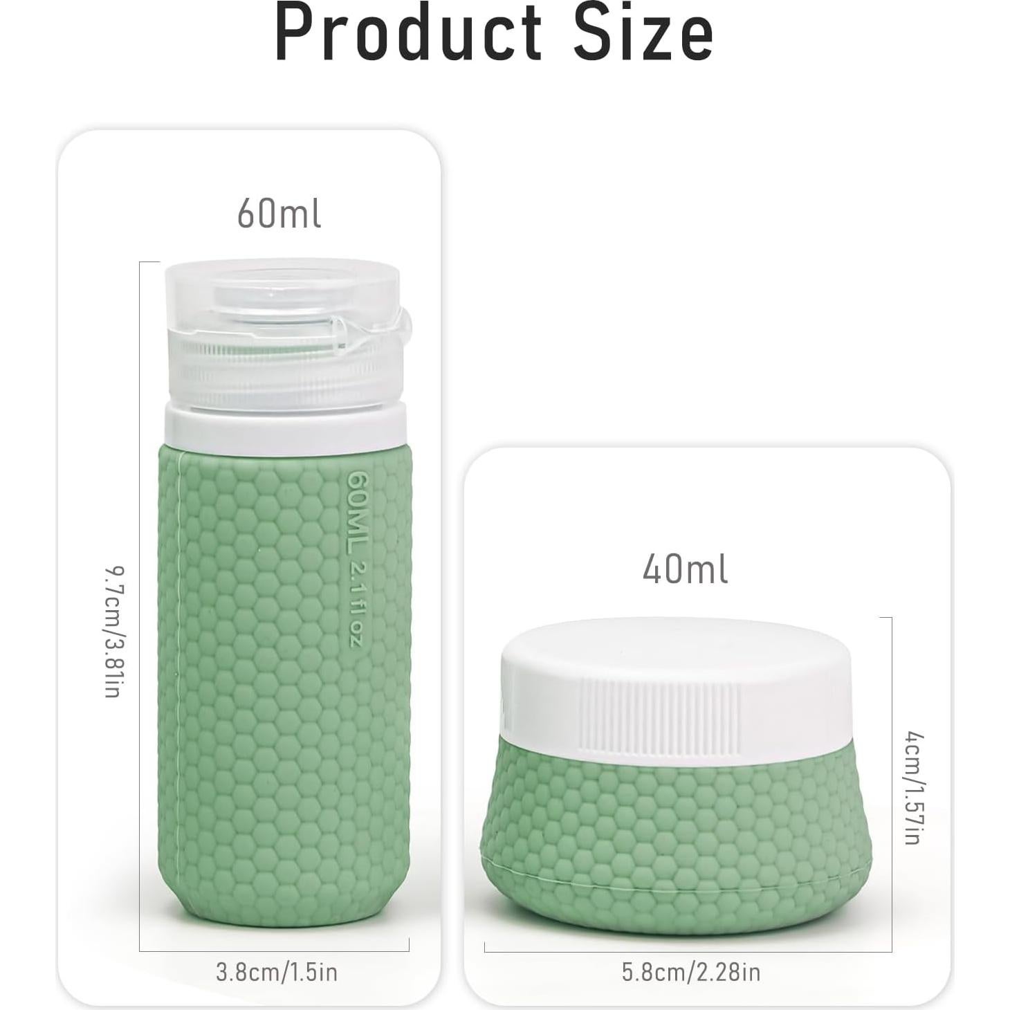 Set de Botellas de Viaje Mabnuby 2x60ml + Tarro 40ml Verde