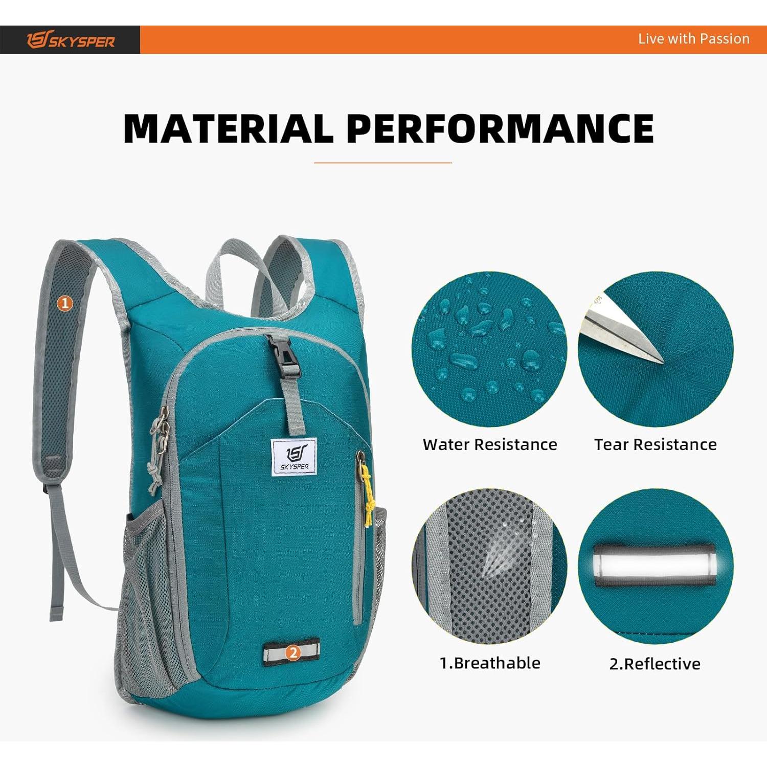 Mochila de Senderismo SKYSPER 10L Plegable Ligera Unisex Cian