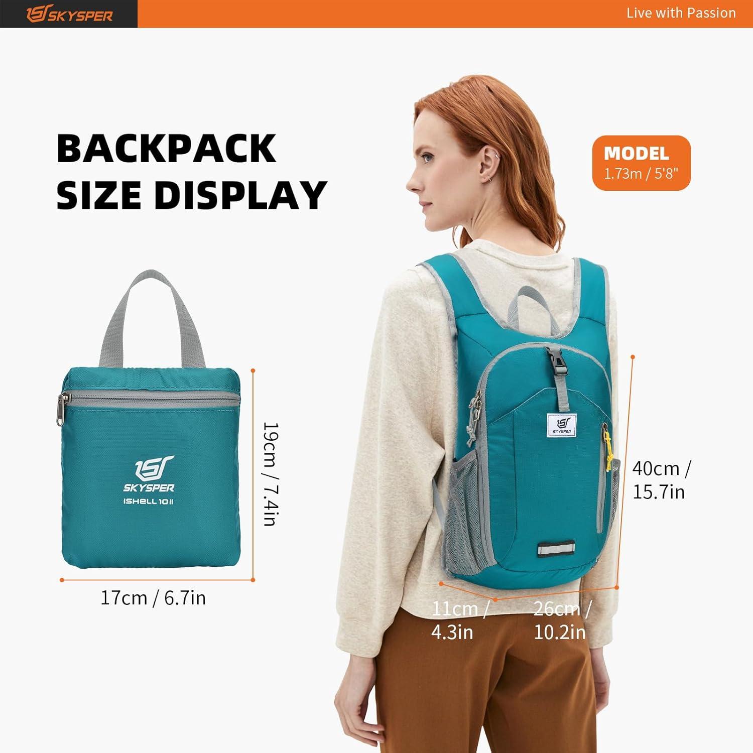 Mochila de Senderismo SKYSPER 10L Plegable Ligera Unisex Cian