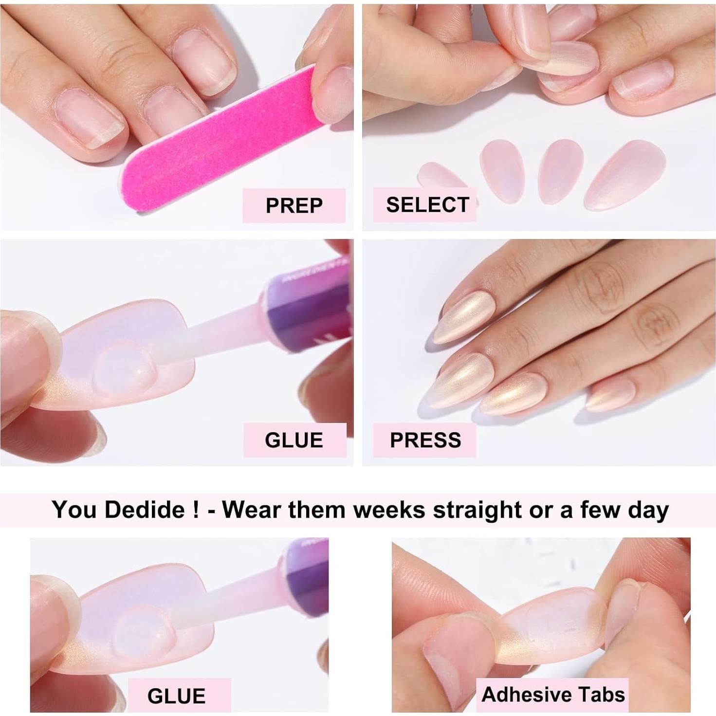 Uñas Falsas Negras Goth SHOWMORE - Kit de 30 con Pegamento