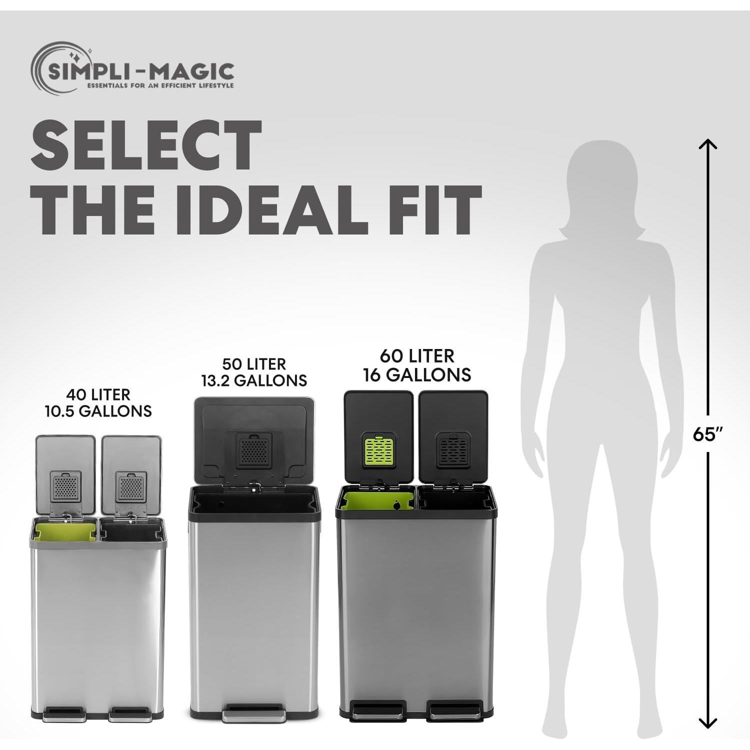 Cubo de Basura Doble Compartimento SIMPLI-MAGIC 60L Acero Inoxidable