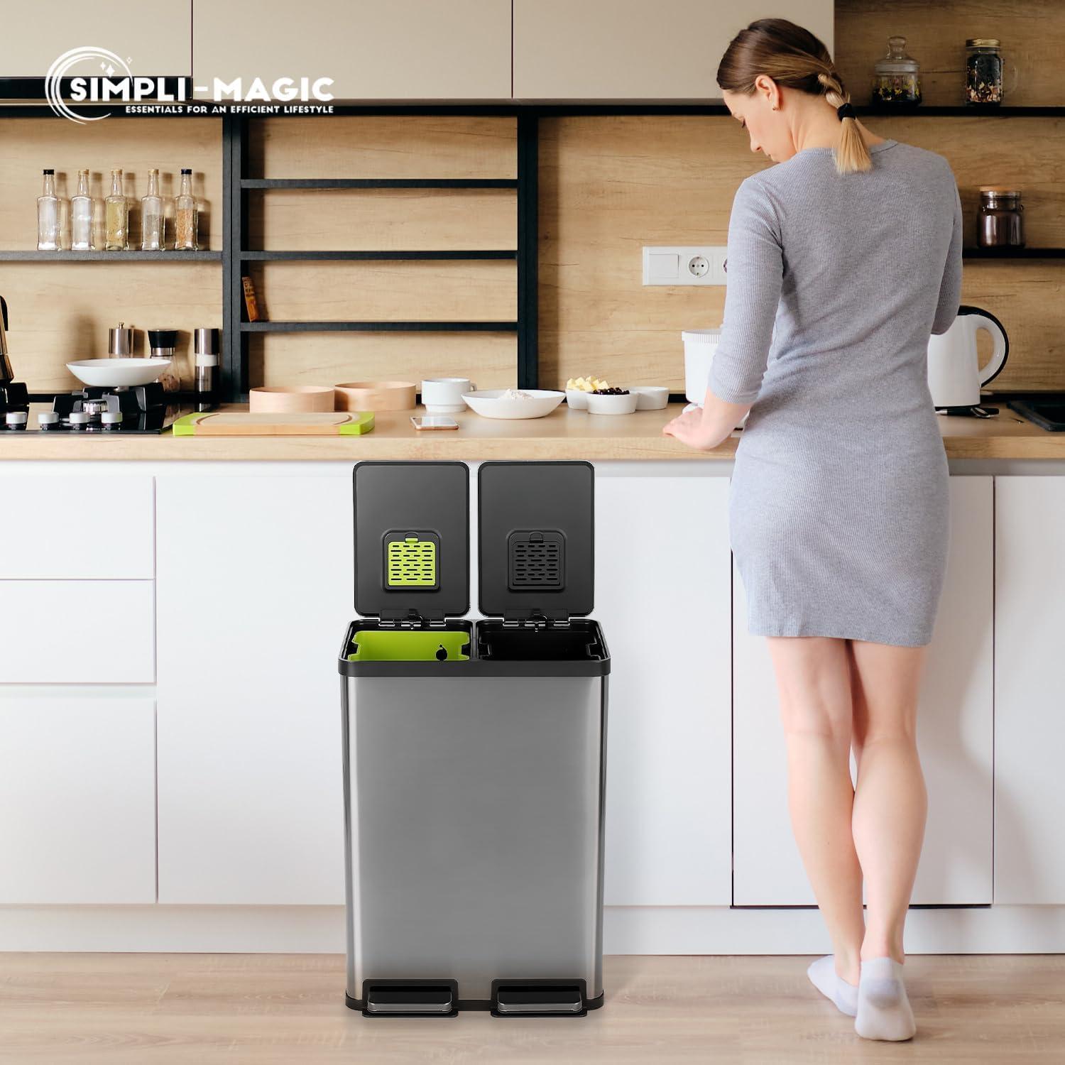 Cubo de Basura Doble Compartimento SIMPLI-MAGIC 60L Acero Inoxidable