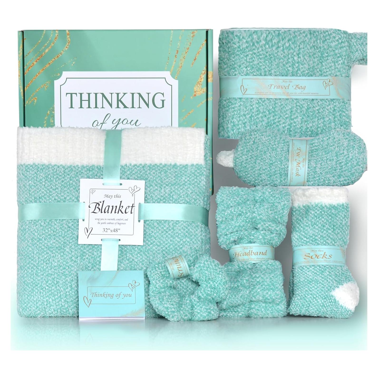 Cesta de Regalo Cozy JOOJA Verde para Mujeres con Manta y Más