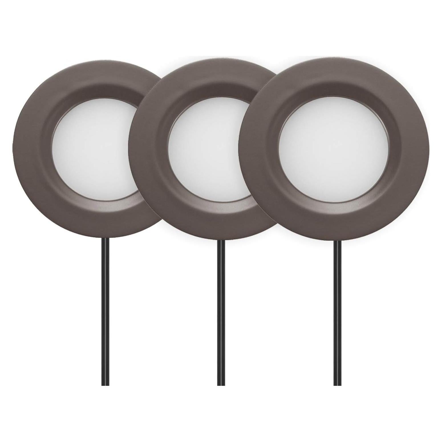 Kit de 3 Luces LED Puck Dimmables GETINLIGHT 3000K Bronce