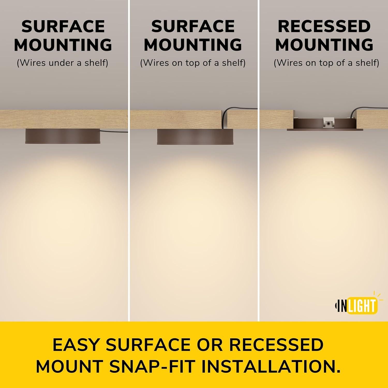 Kit de 3 Luces LED Puck Dimmables GETINLIGHT 3000K Bronce