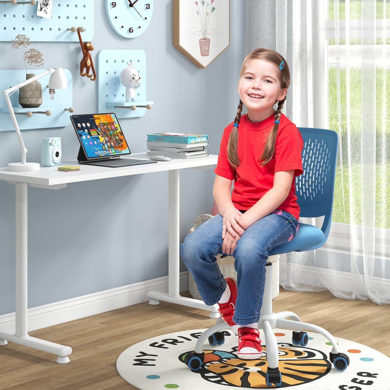 Silla de Escritorio Infantil Giantex Azul Ajustable Ergonómica