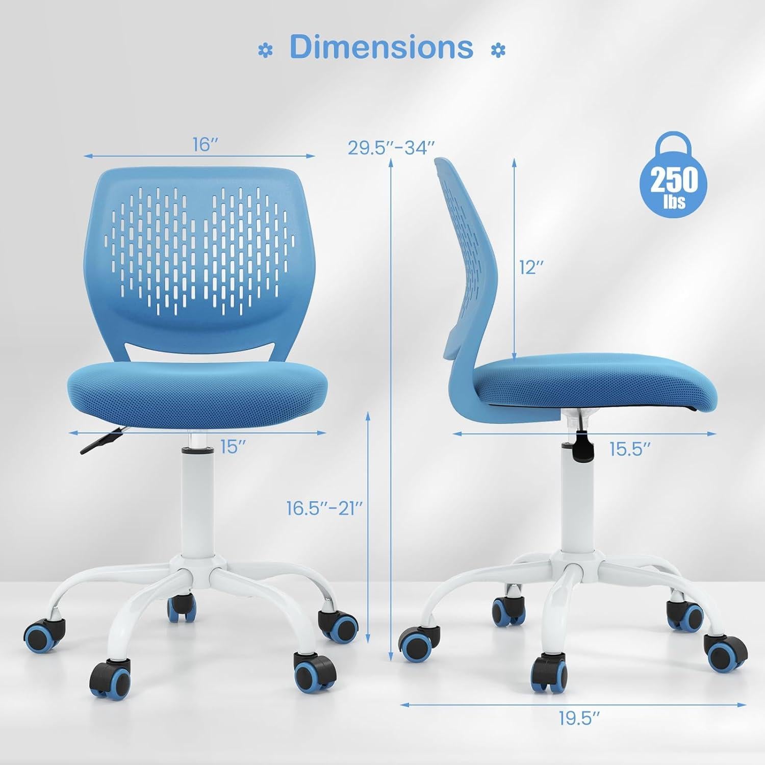 Silla de Escritorio Infantil Giantex Azul Ajustable Ergonómica