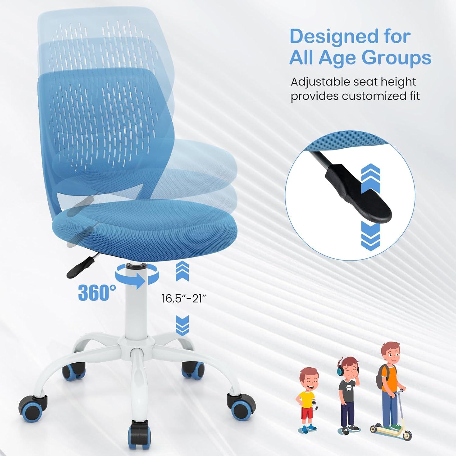 Silla de Escritorio Infantil Giantex Azul Ajustable Ergonómica