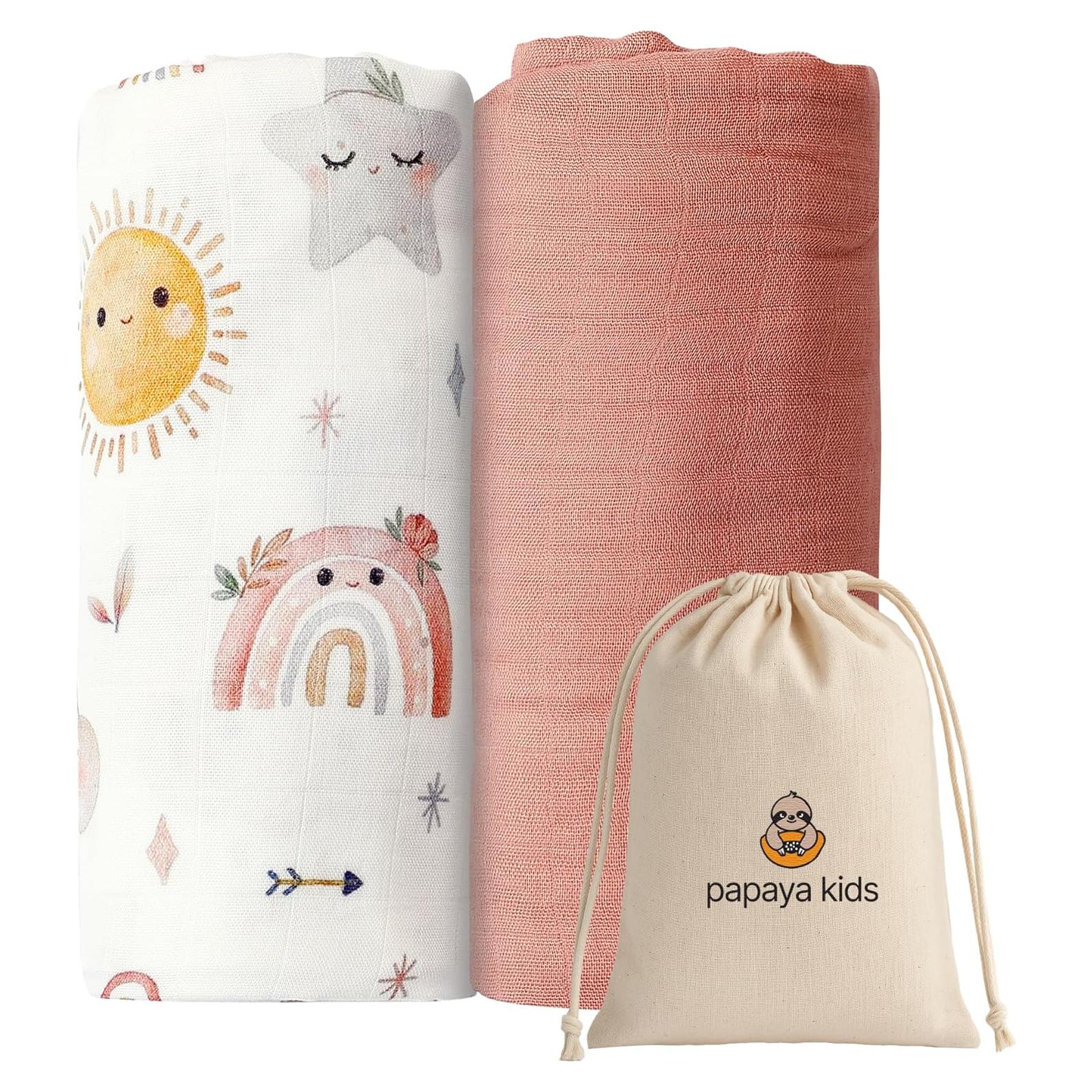 Mantas de Muselina Papaya Kids 119x109 cm Rosa y Nubes - 2 Unidades