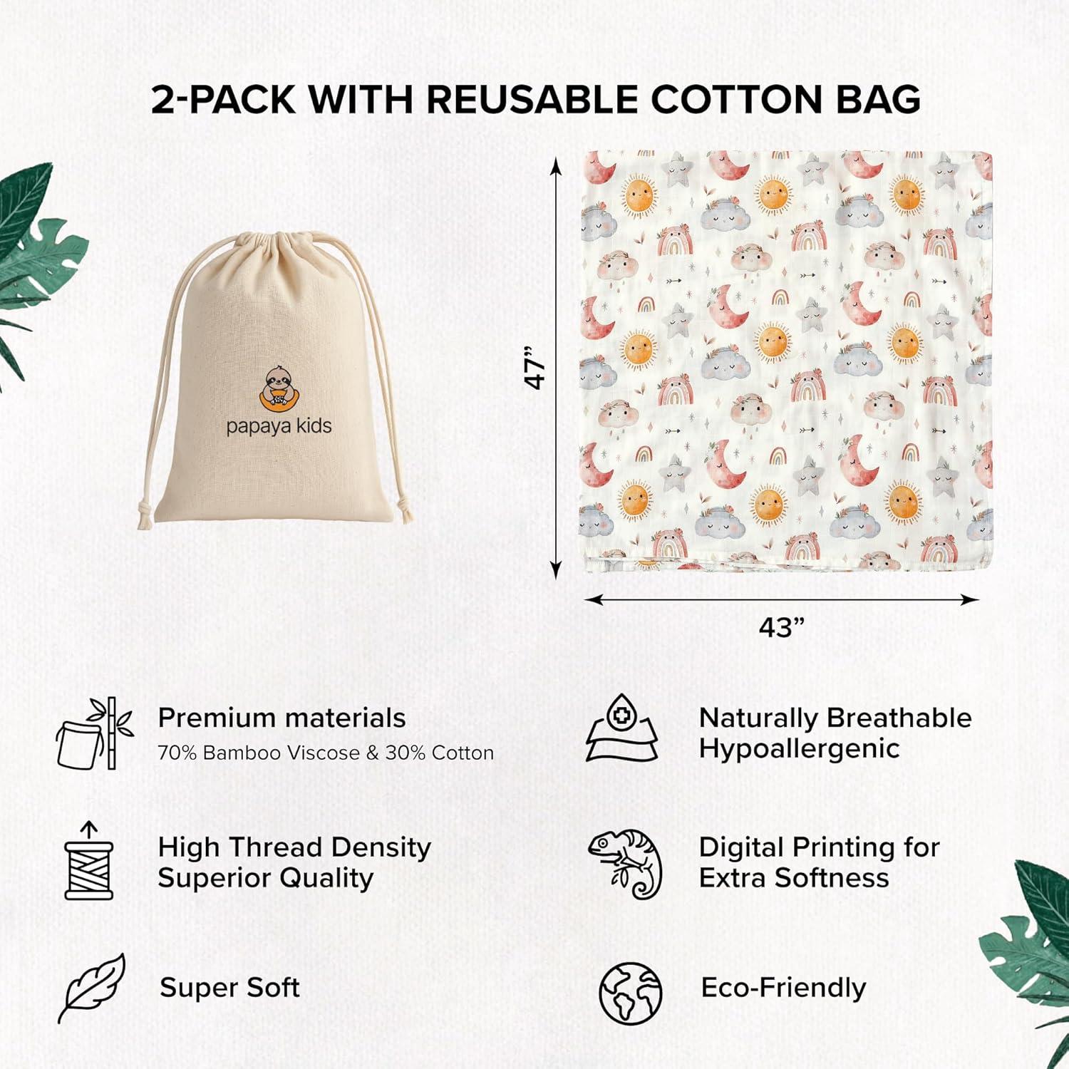 Mantas de Muselina Papaya Kids 119x109 cm Rosa y Nubes - 2 Unidades