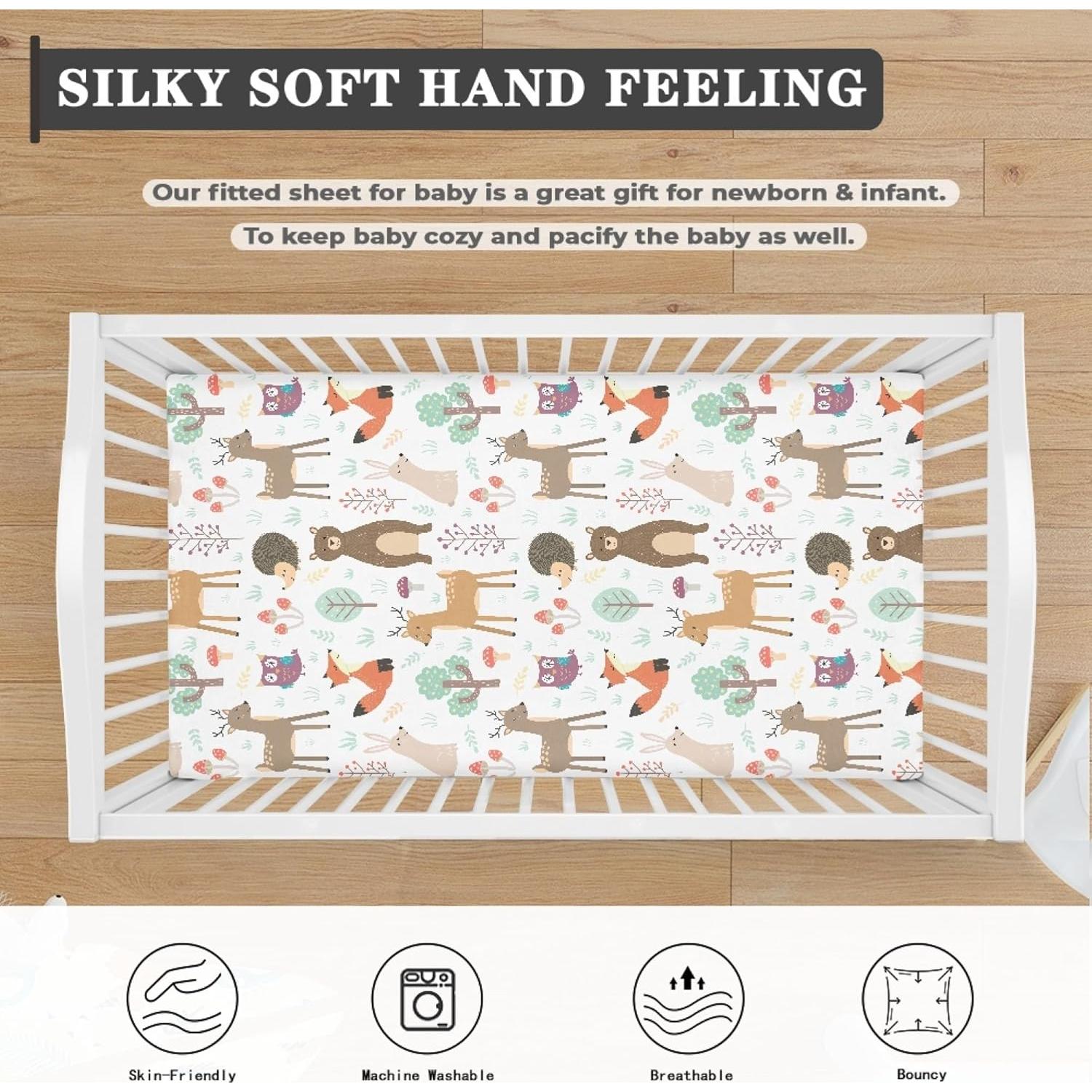 Sábana Ajustada para Cuna QINBEIDU Animales del Bosque 71x132cm