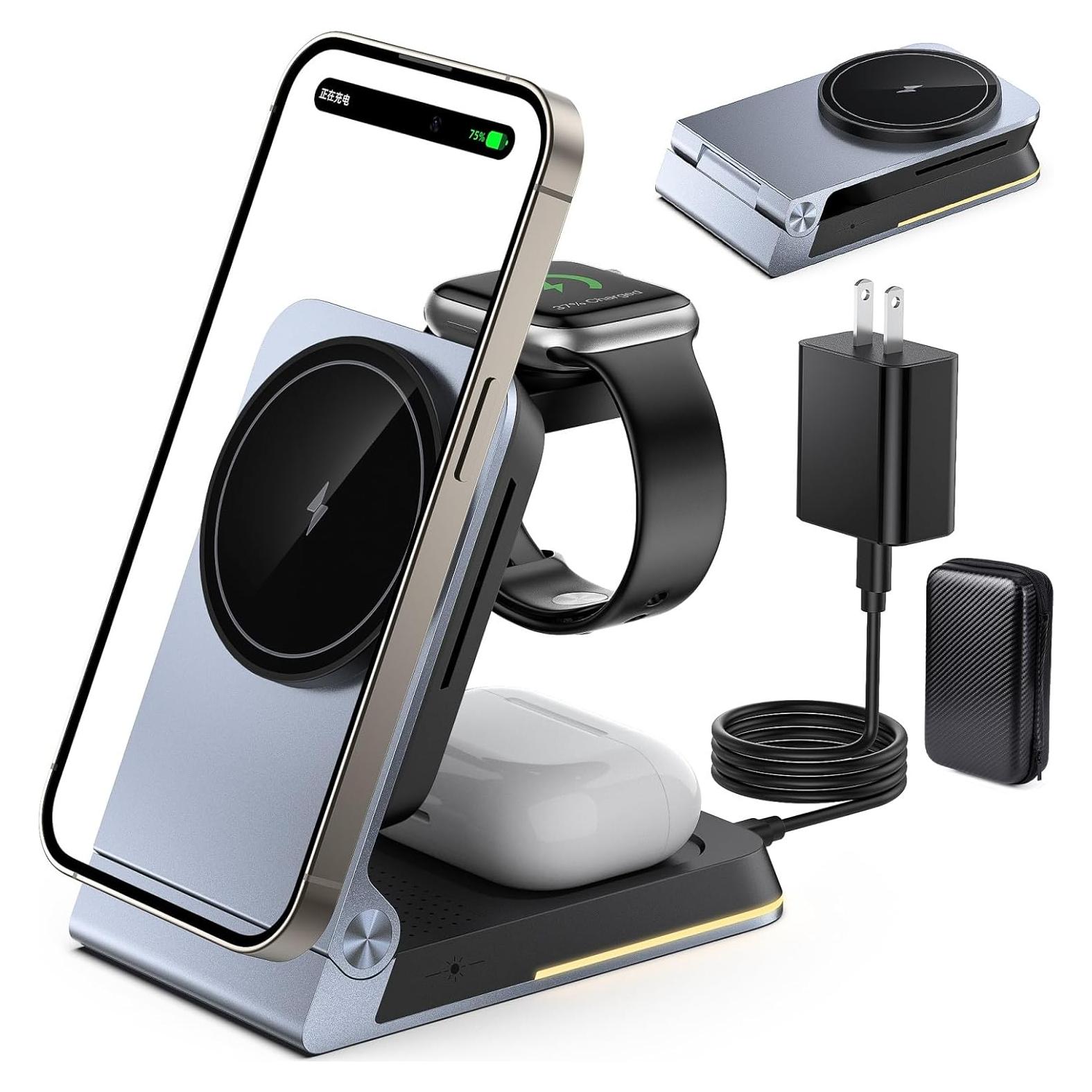 Estación de Carga Inalámbrica 3 en 1 Solocarboy con Luz