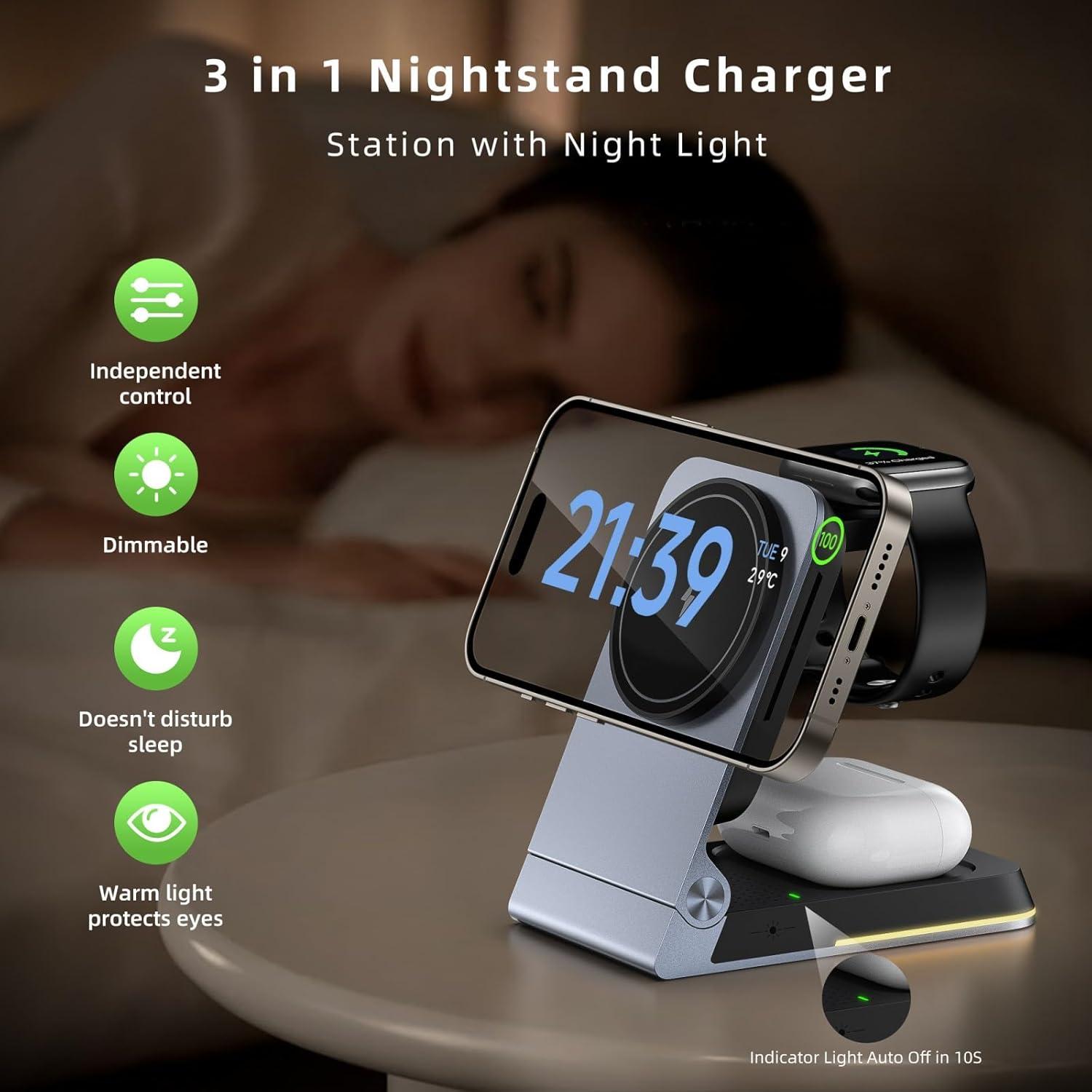 Estación de Carga Inalámbrica 3 en 1 Solocarboy con Luz