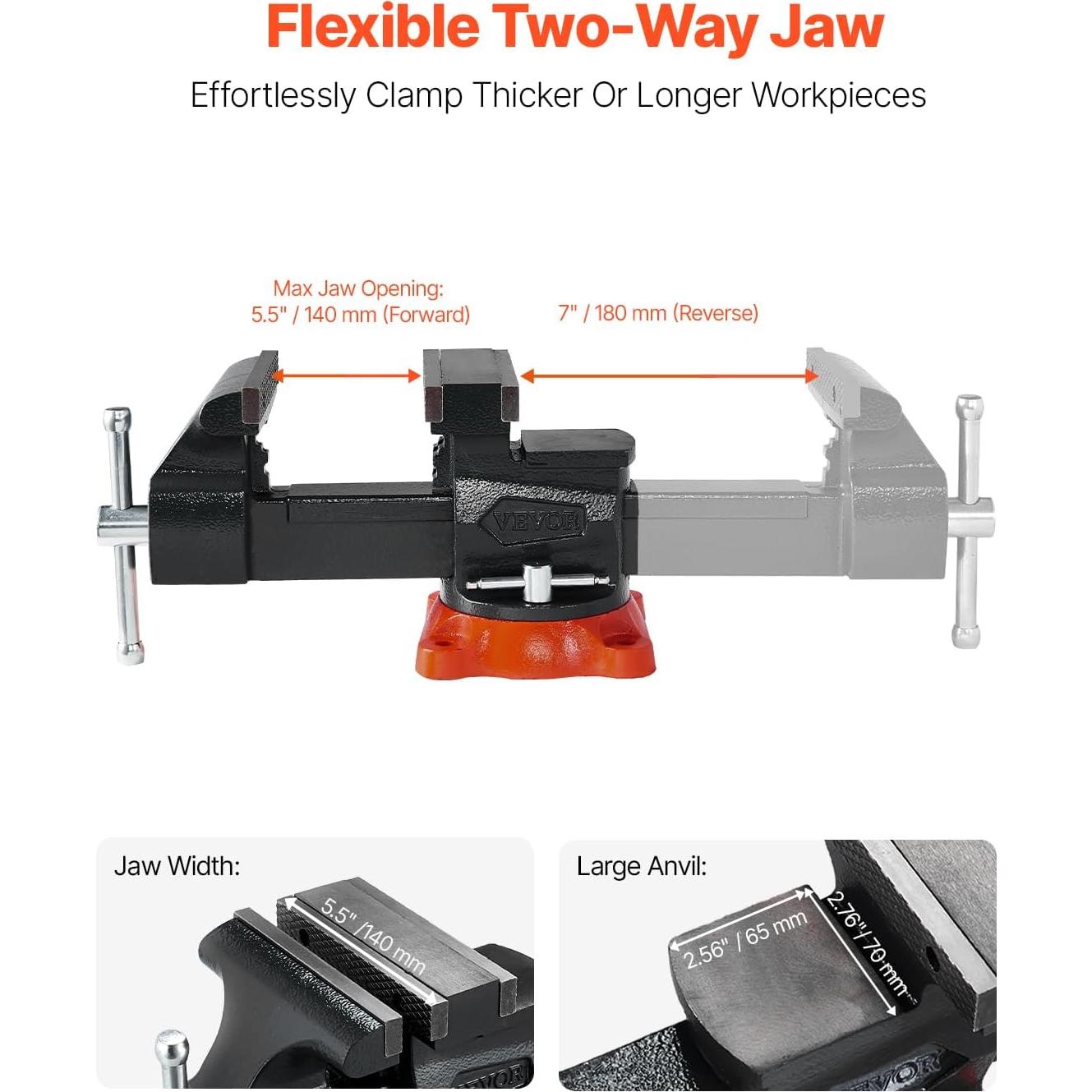 Prensa de Banco VEVOR 5.5" (140 mm) Hierro Dúctil Giratoria 360°