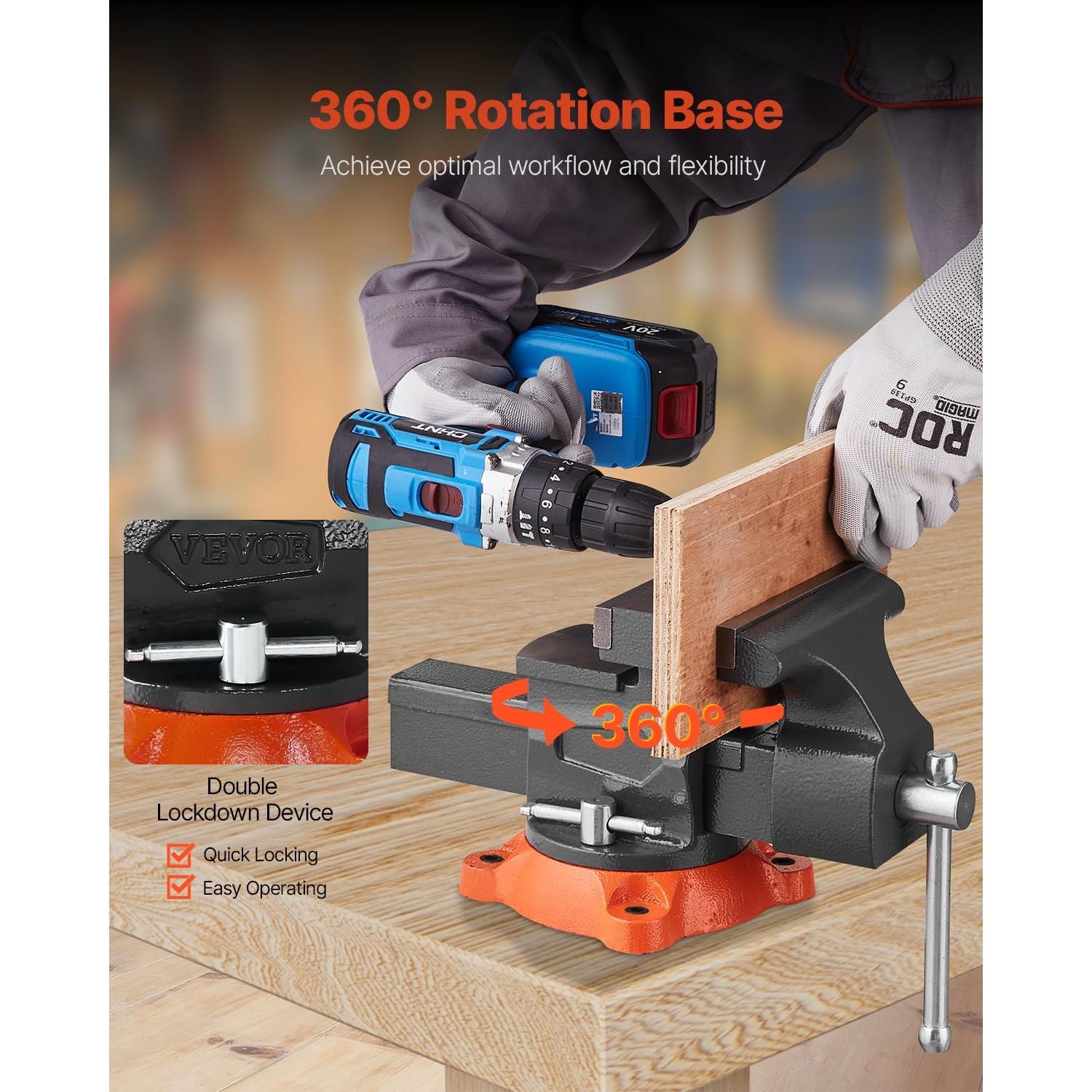 Prensa de Banco VEVOR 5.5" (140 mm) Hierro Dúctil Giratoria 360°